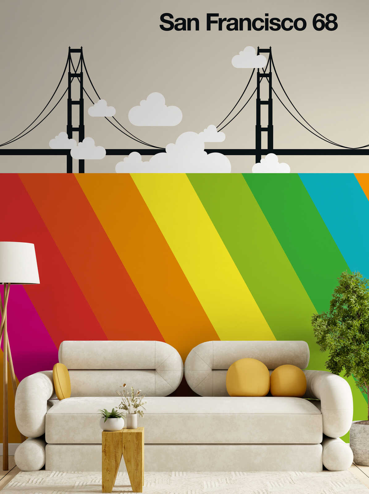 Sofa, Wohnzimmer, Kissen, Sessel, Buntes Wandbild