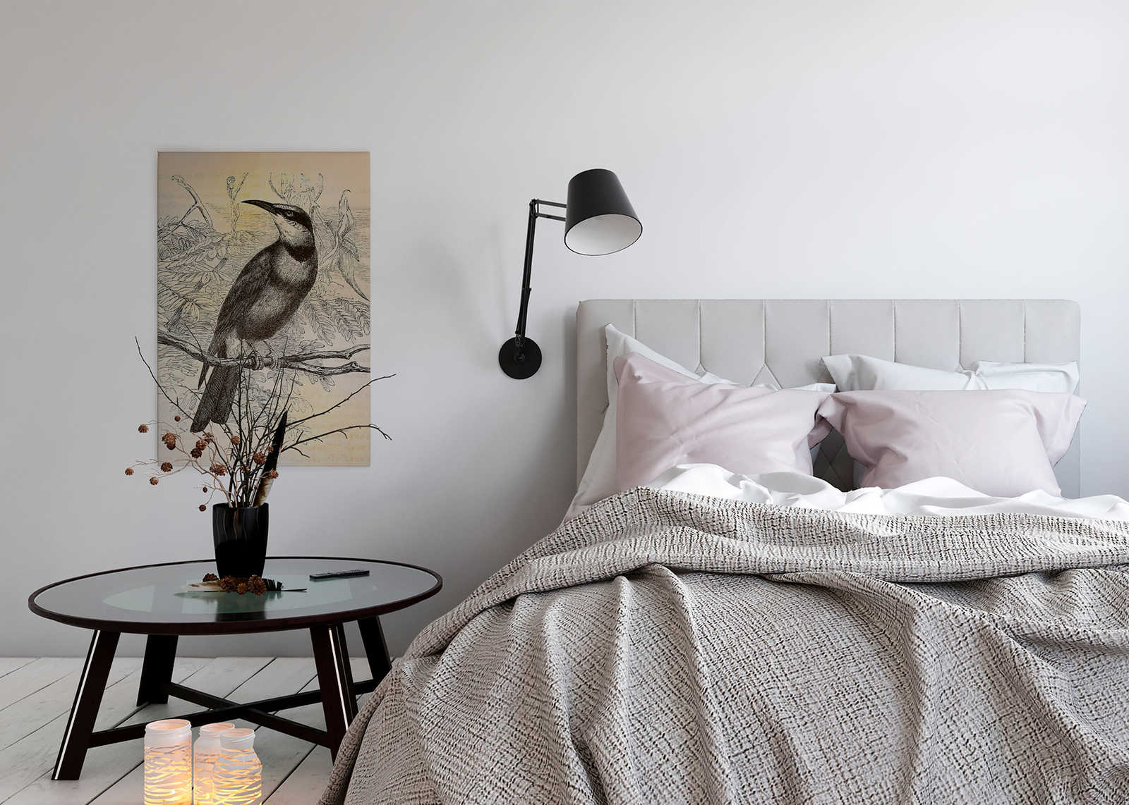 Retro Leinwandbild mit Vogel Muster – 0,60 m x 0,90 m