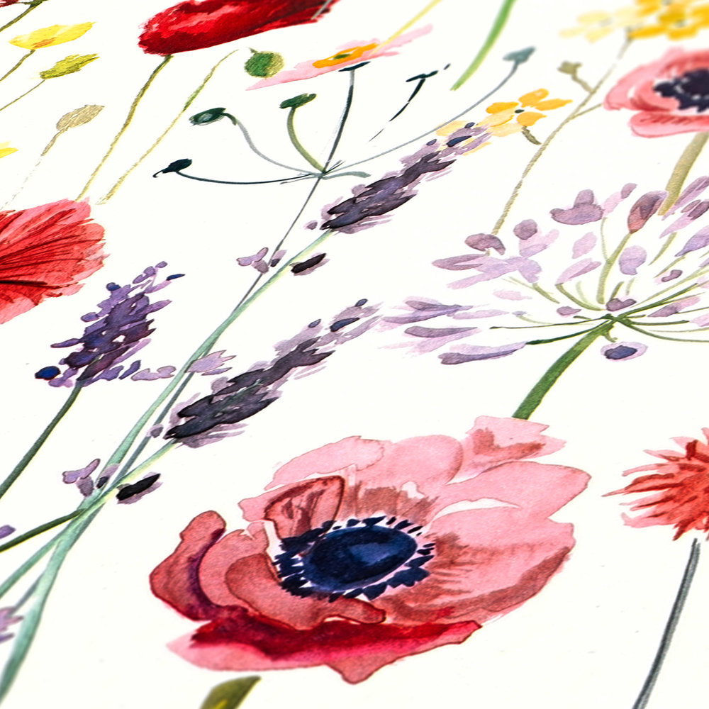 Blumen Papiertapete Blüten Aquarell – Bunt, Weiß