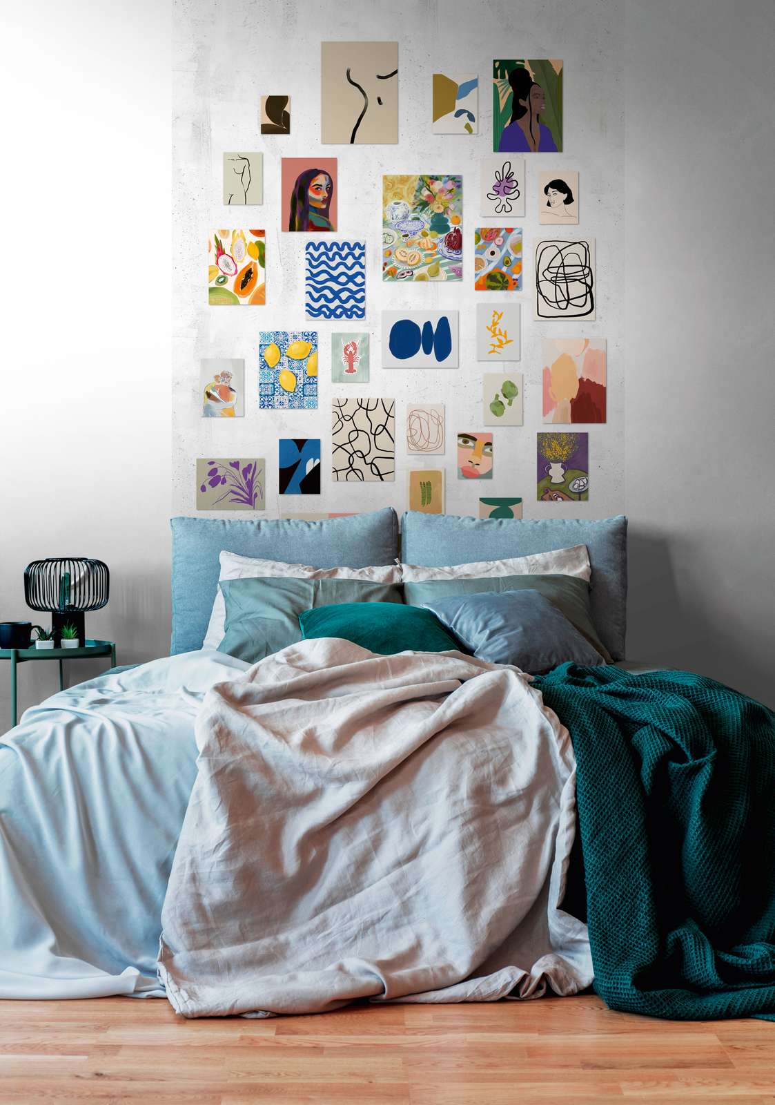Collage non-woven wallpaper - colourful works of art & a large-scale ...
