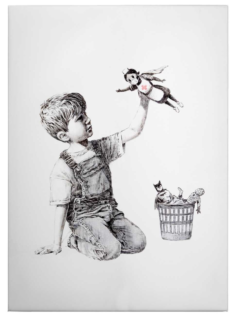 Leinwandbild Banksy 'Real Hero' – 0,50 m x 0,70 m