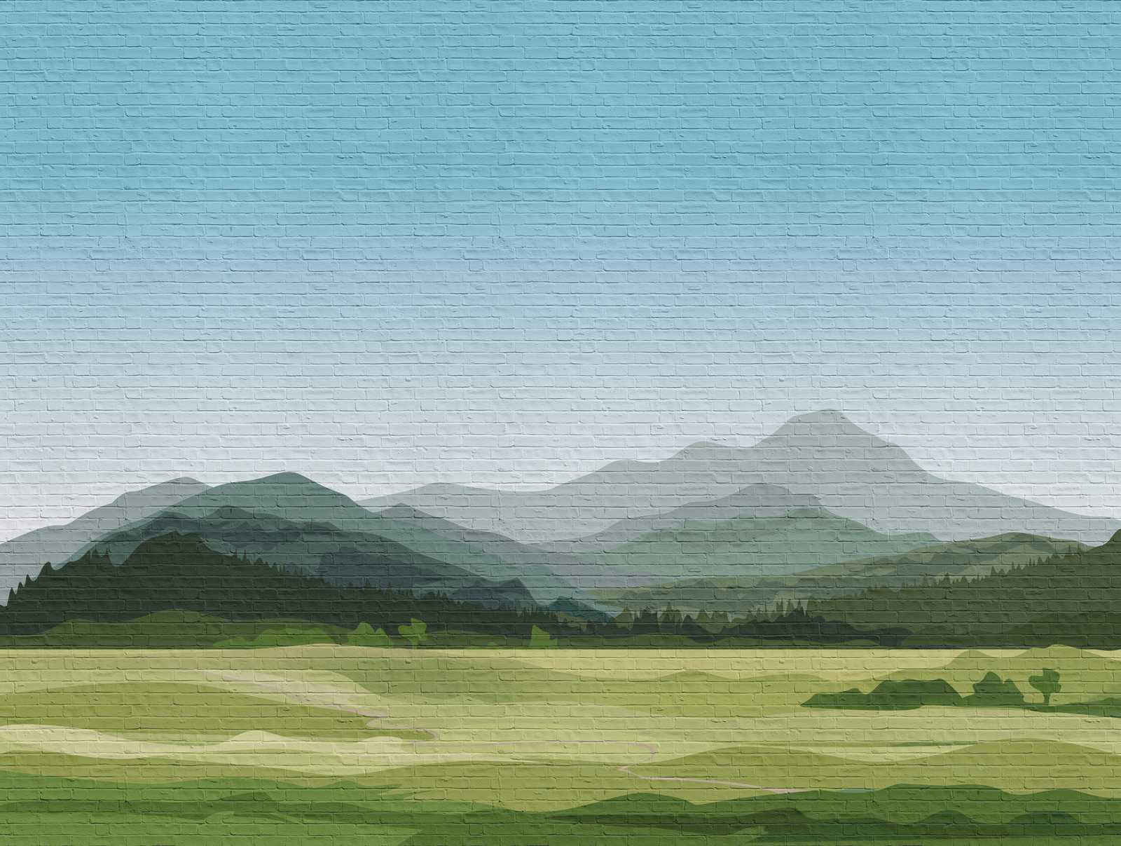             Tapeten Neuheit | Mauerwerk Motivtapete mit Berglandschaft
        