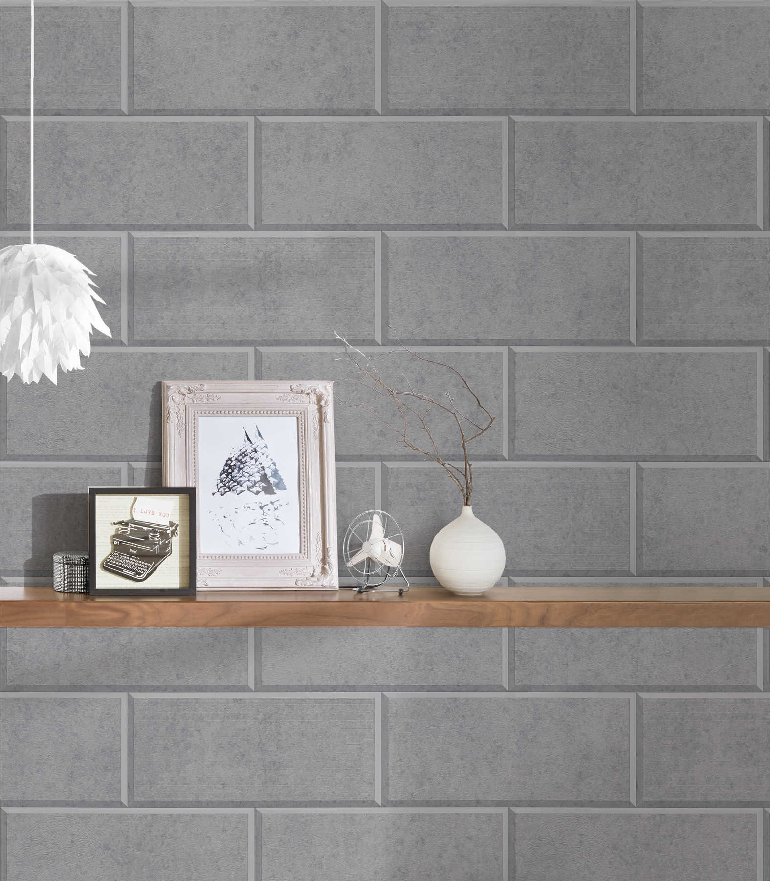 Tapete 3D Steinwand Design mit Betonsteinen – Grau