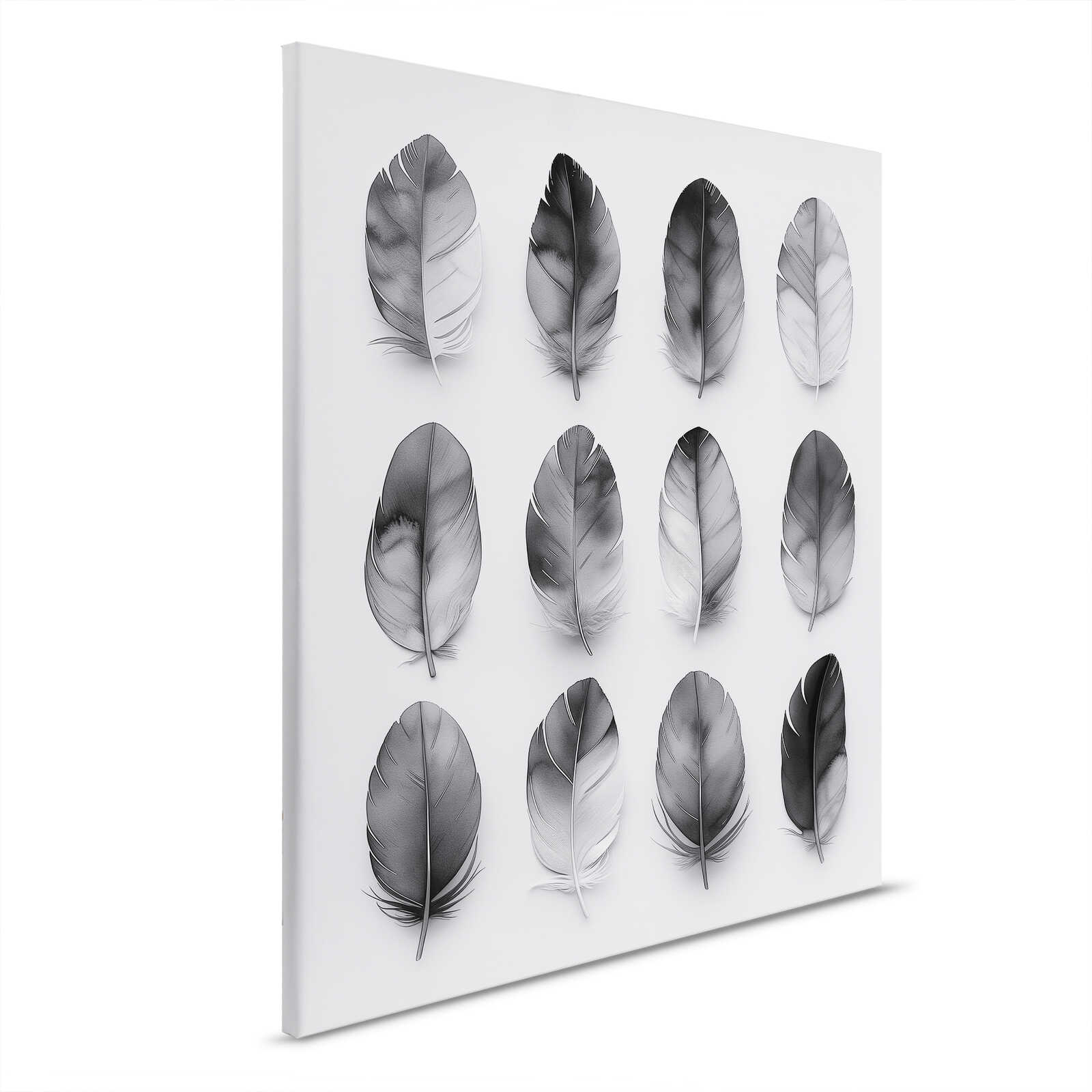 Canvas schilderij Black feather dreams - Tijdloze schoonheid op canvas - 40 x 50 cm - Zwart, Grijs
