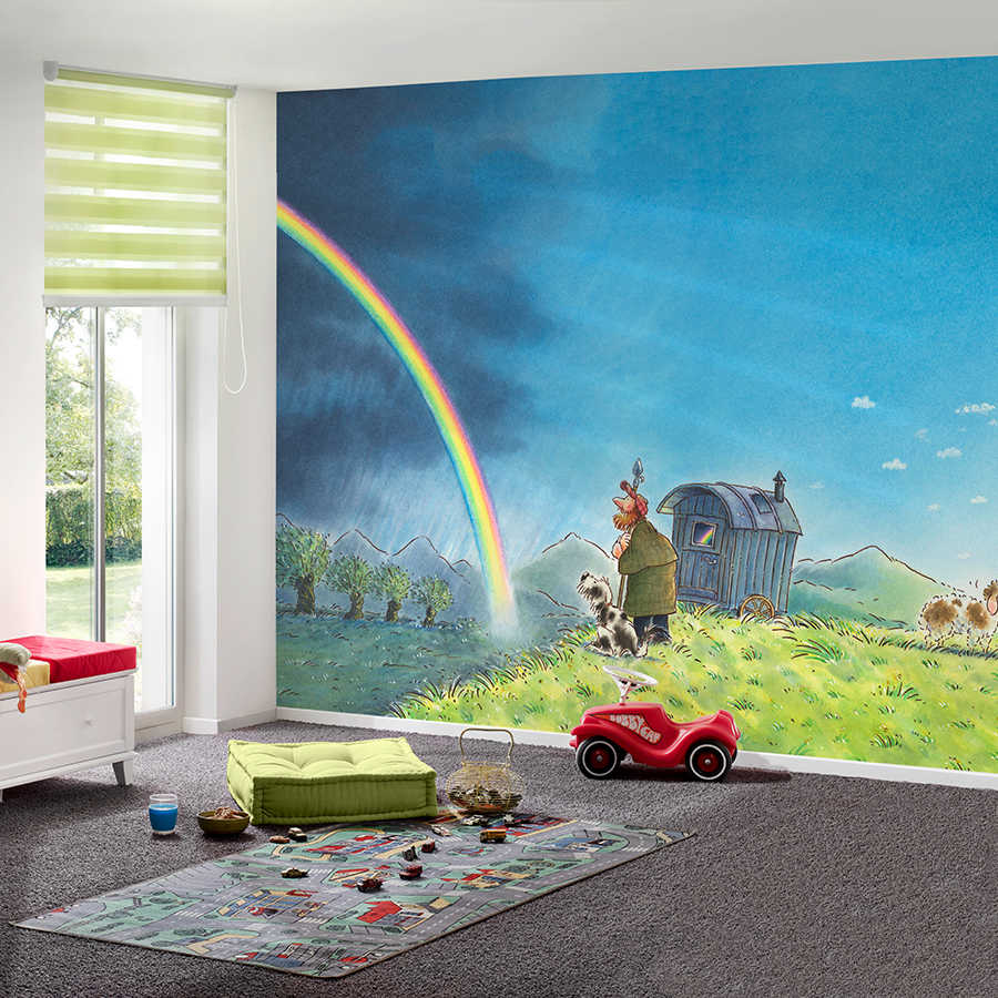         Kinder Fototapete Schäfer mit Hund und Regenbogen auf Strukturvlies
    
