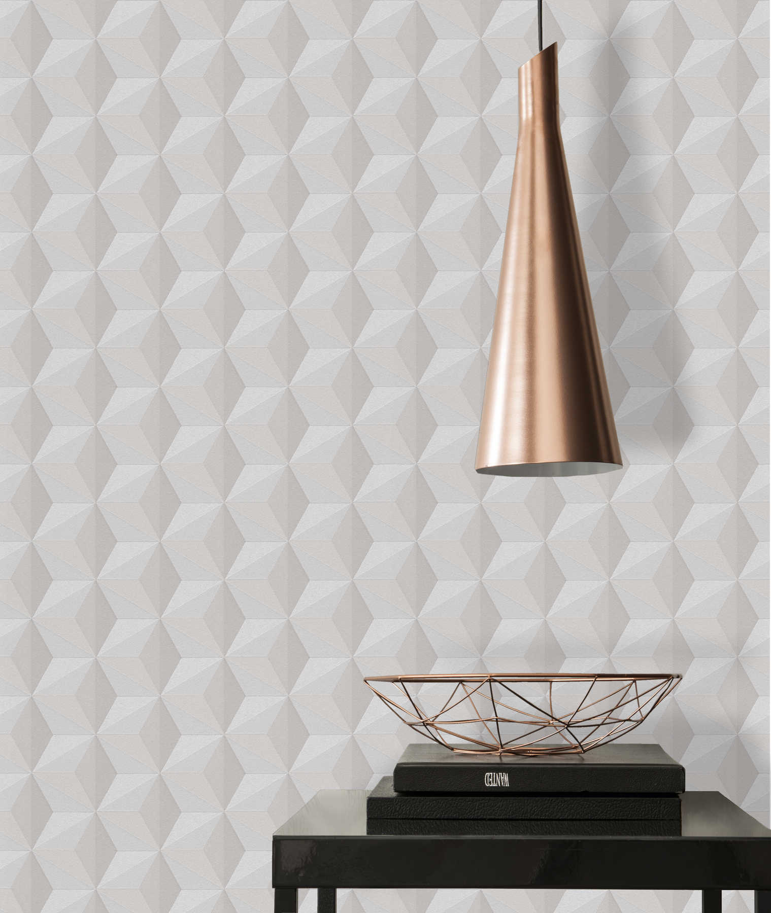             Mustertapete mit grafischem Design & 3D-Effekt – Beige
        