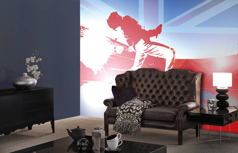             Fototapete Tribute to Q – Grafisches Design mit Union Jack im Hintergrund
        