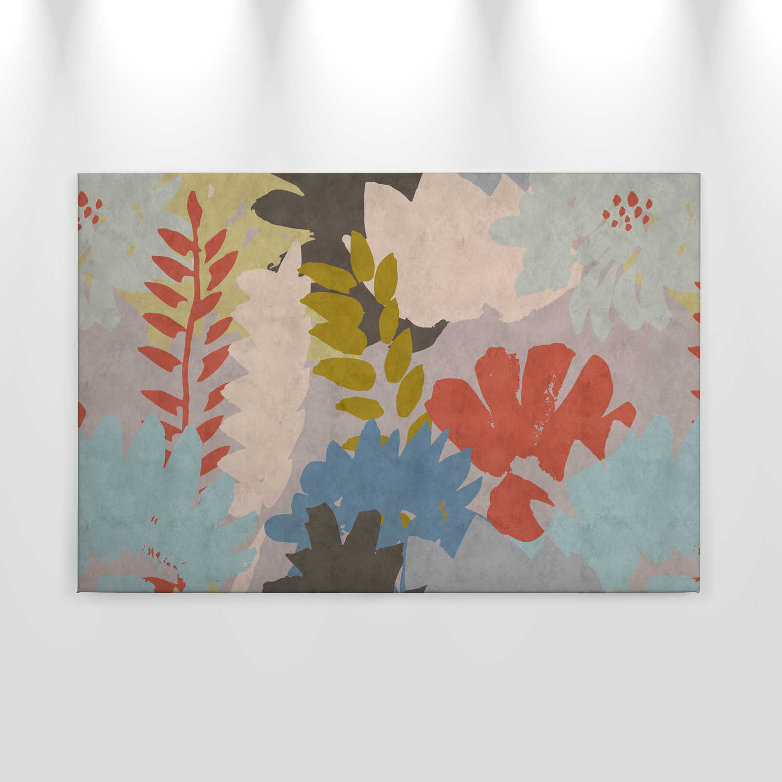 Floral Collage 3 - Abstraktes Leinwandbild in Löschpapier Struktur mit Blätter-Motiv – 0,90 m x 0,60 m