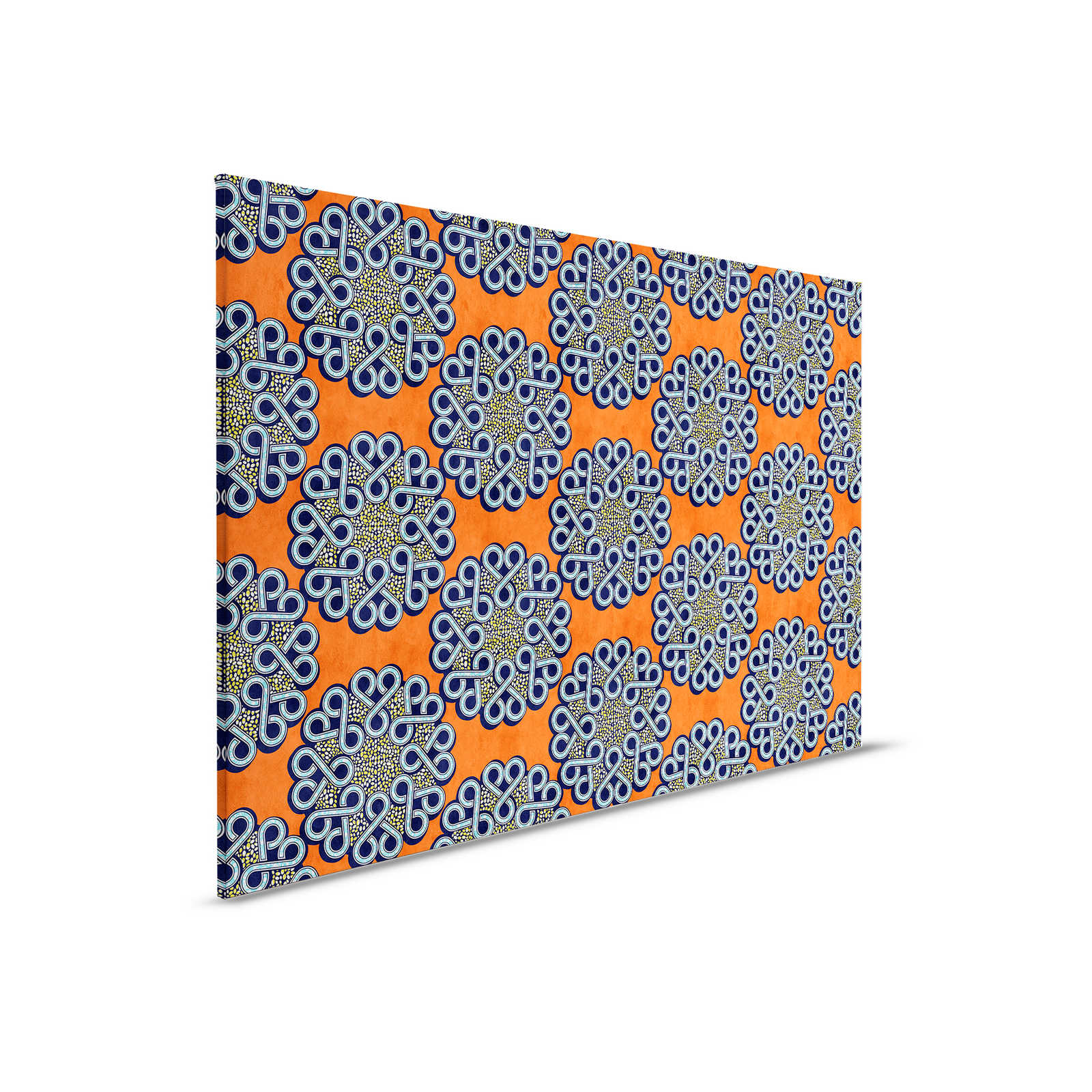         Dakar 2 - Afrikanische Leinwandbild Waxstoff Muster Orange, Blau – 0,90 m x 0,60 m
    