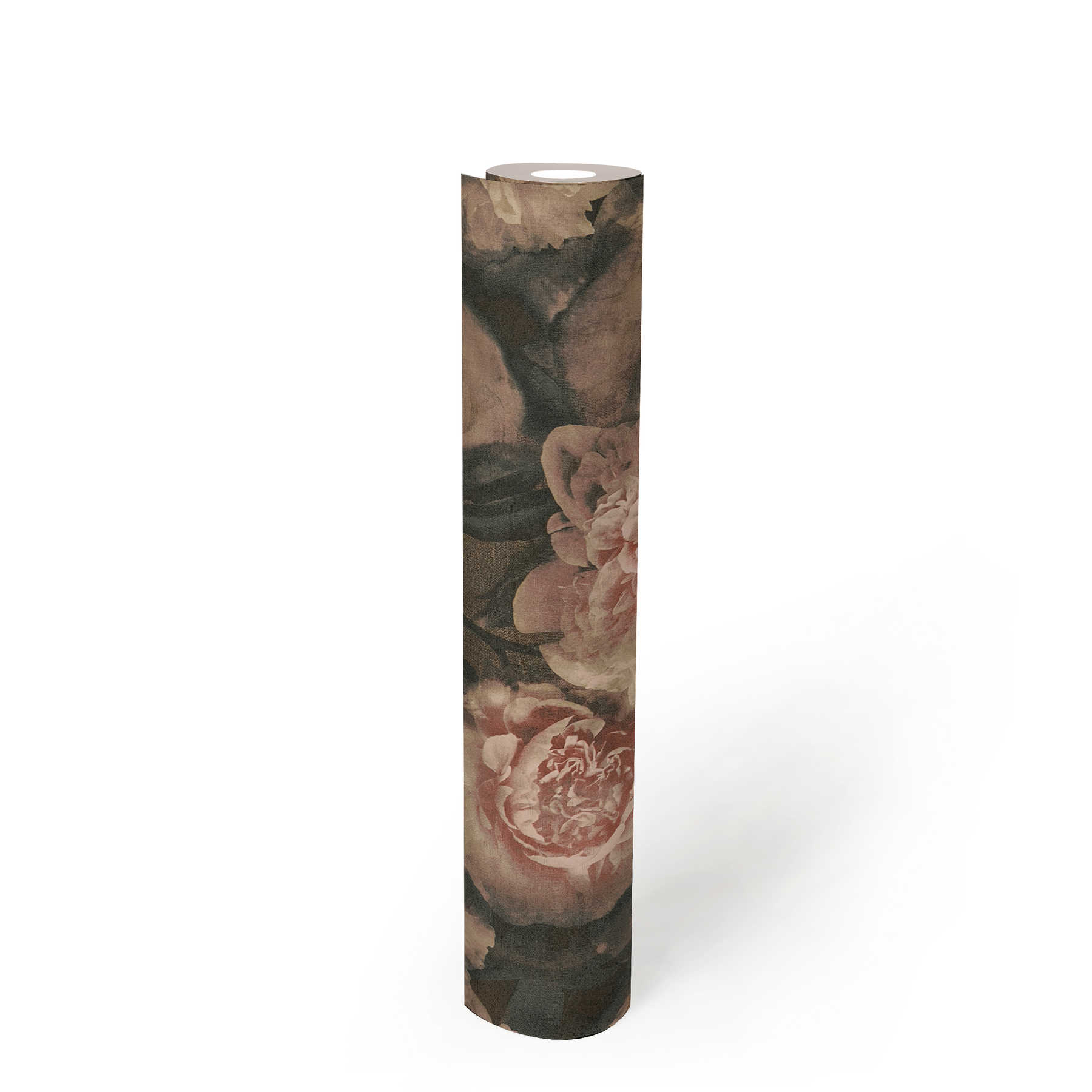             Vintage look floral wallpaper roses - pink, red, black
        