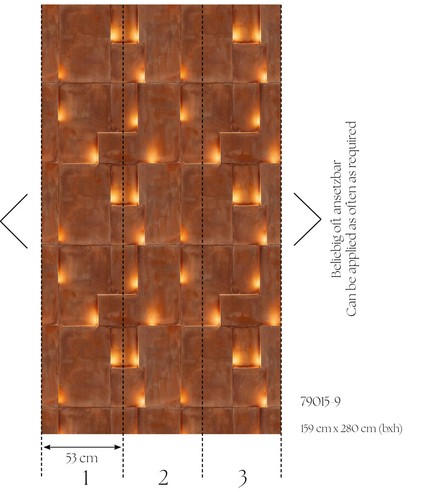             Vliestapeten Panel "Amber Glow" 159cm Breite x 280cm Höhe - Warmer Licht- und Kacheleffekt in 3D-Optik, glatt – Braun, Gelb
        