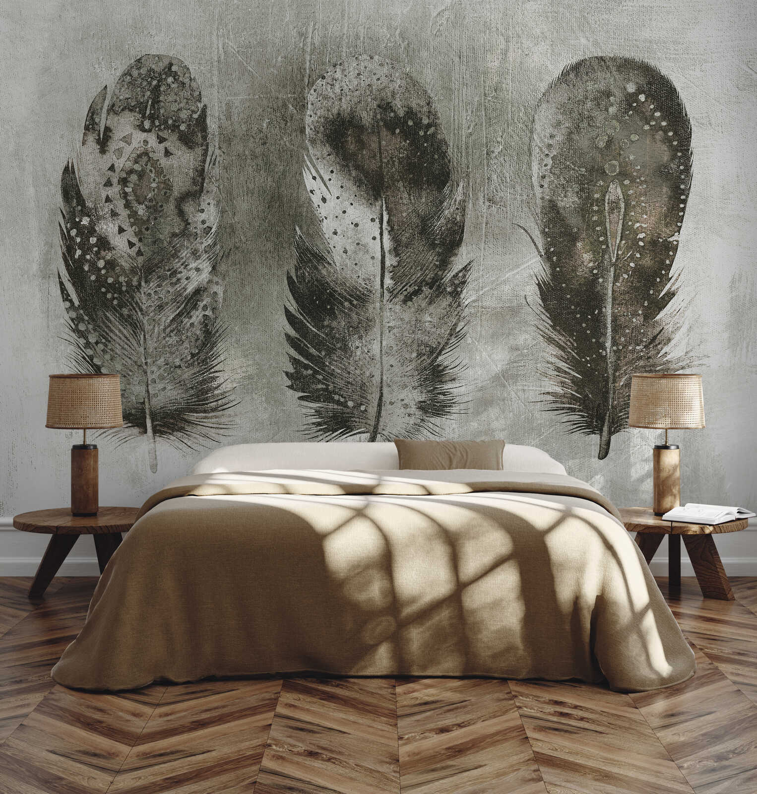Feather mural, Wandbild, Schlafzimmer, Gemälde-Design, Neutraler Ton