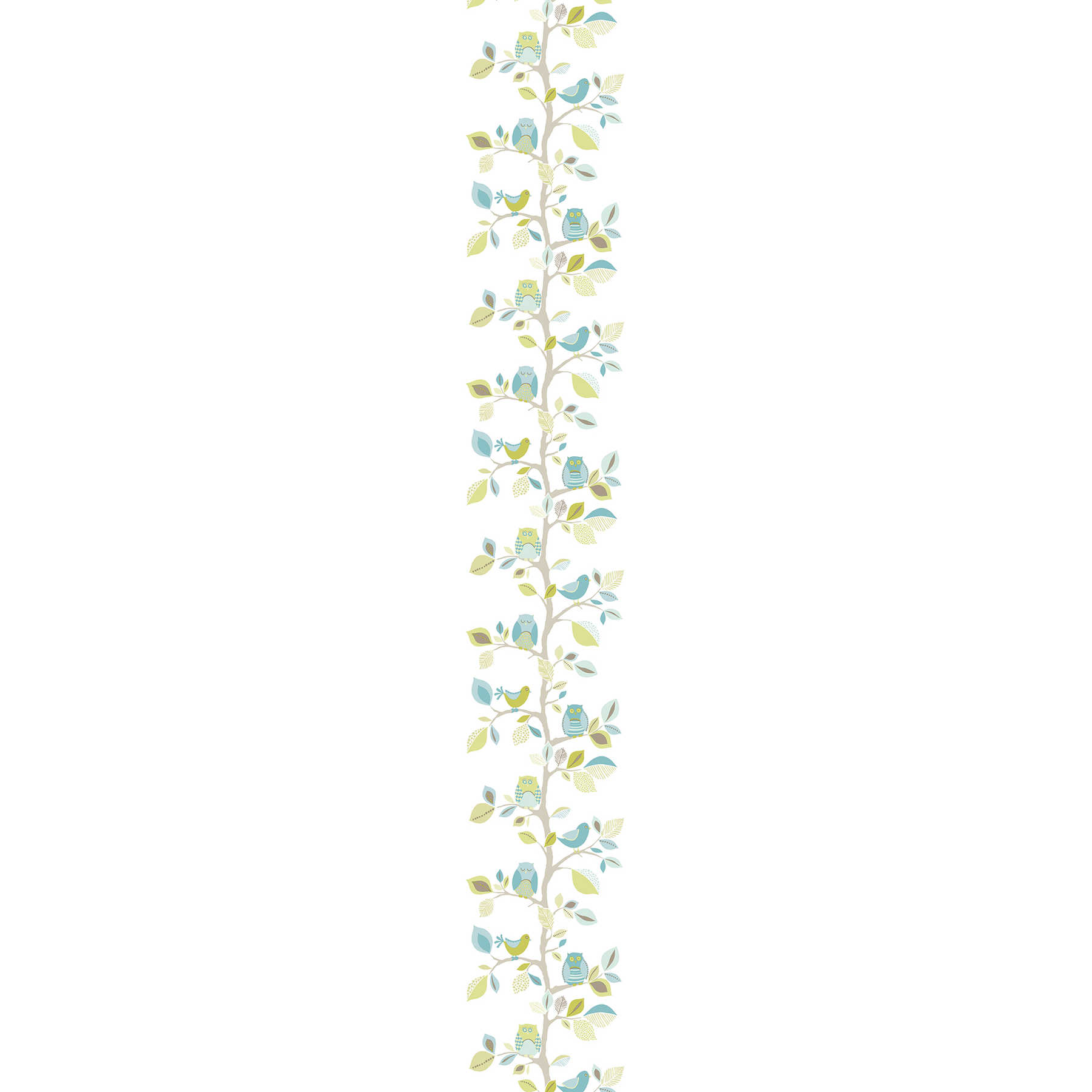         Nursery wallpaper neutral with owl & tree pattern - blue, green
    