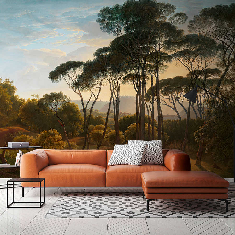         Fototapete Bäumen im Gemäldestil, Landschaft – Bunt, Grün, Braun
    