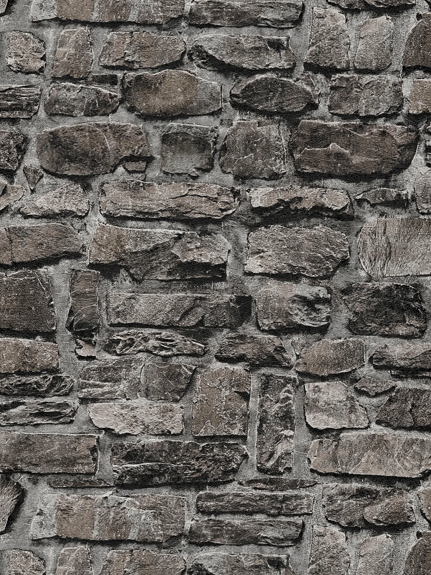 Non-woven wallpaper stone dark natural stone masonry - black
