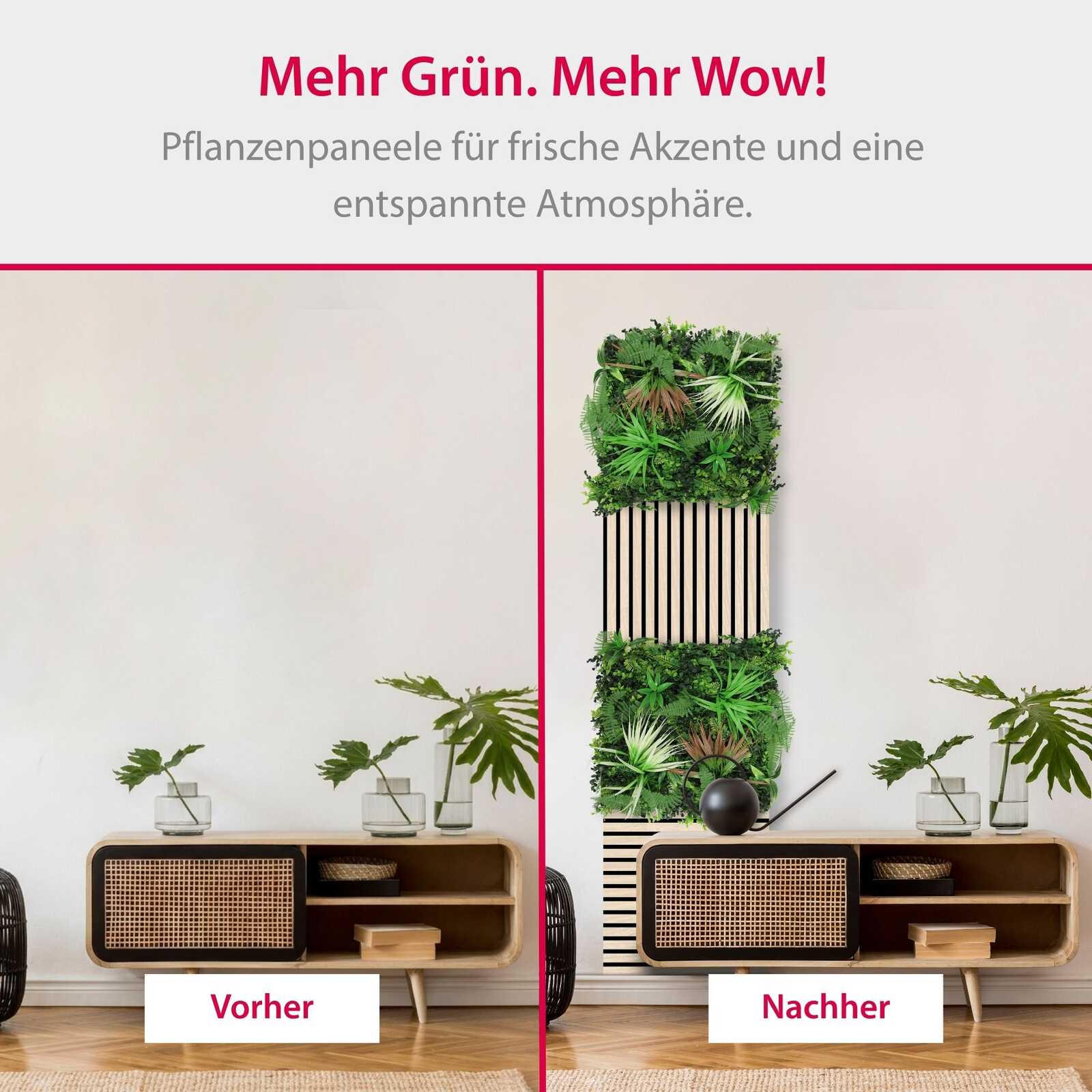 pflanzenwand, pflanzenpanel, grünpflanzen, wohnzimmerdeko, holzregal