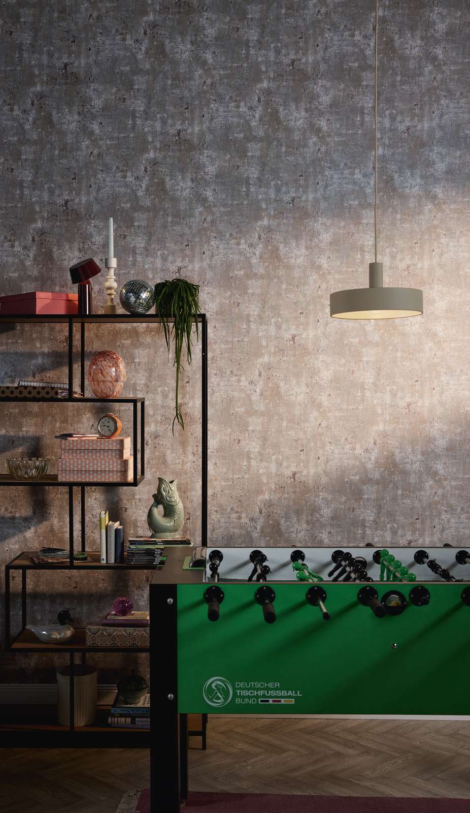             Vliestapete im Used Look mit metallischen Akzenten – Grau, Blau, Bronze
        