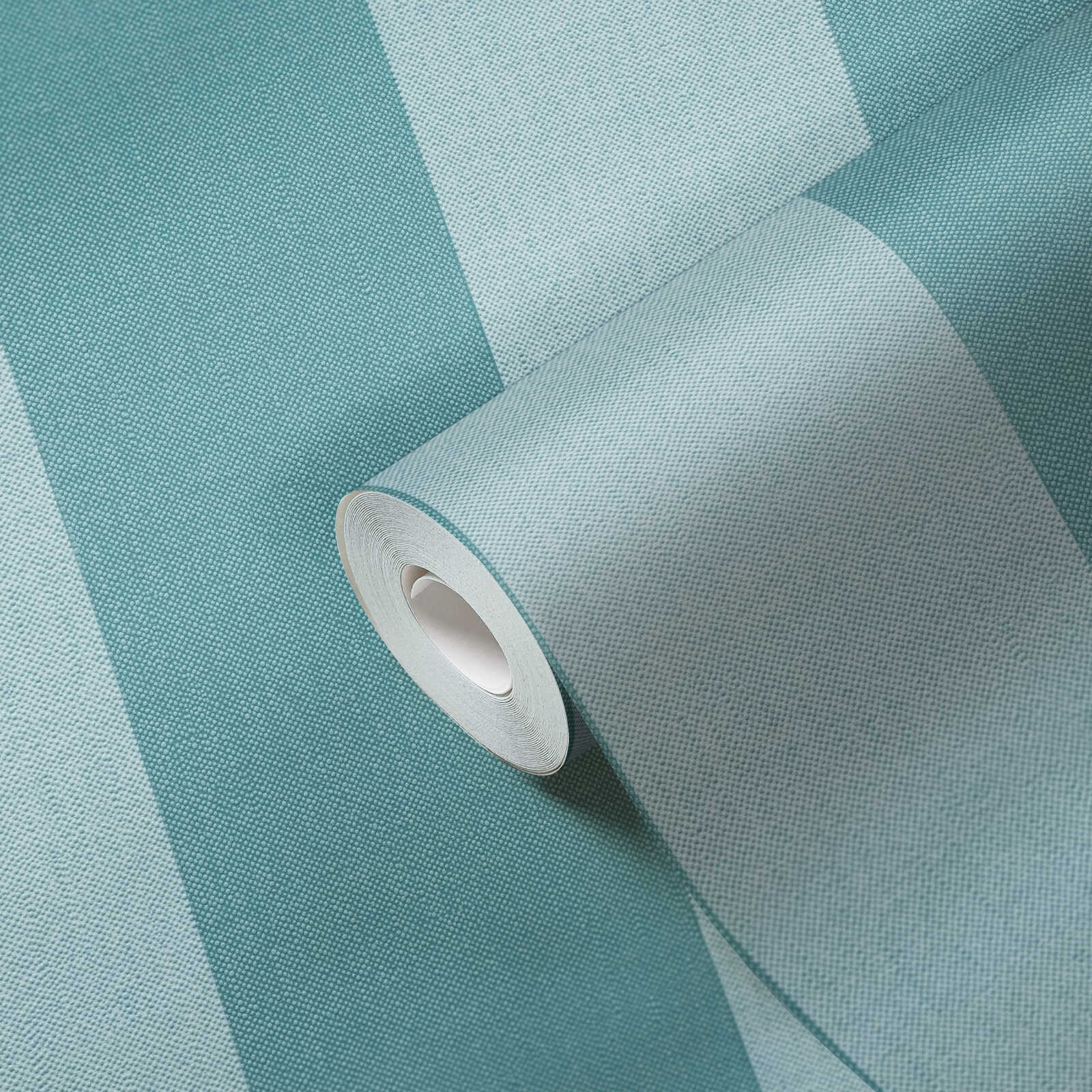             Vliestapete mit Blockstreifen und Textil-Optik – Blau, Türkis
        