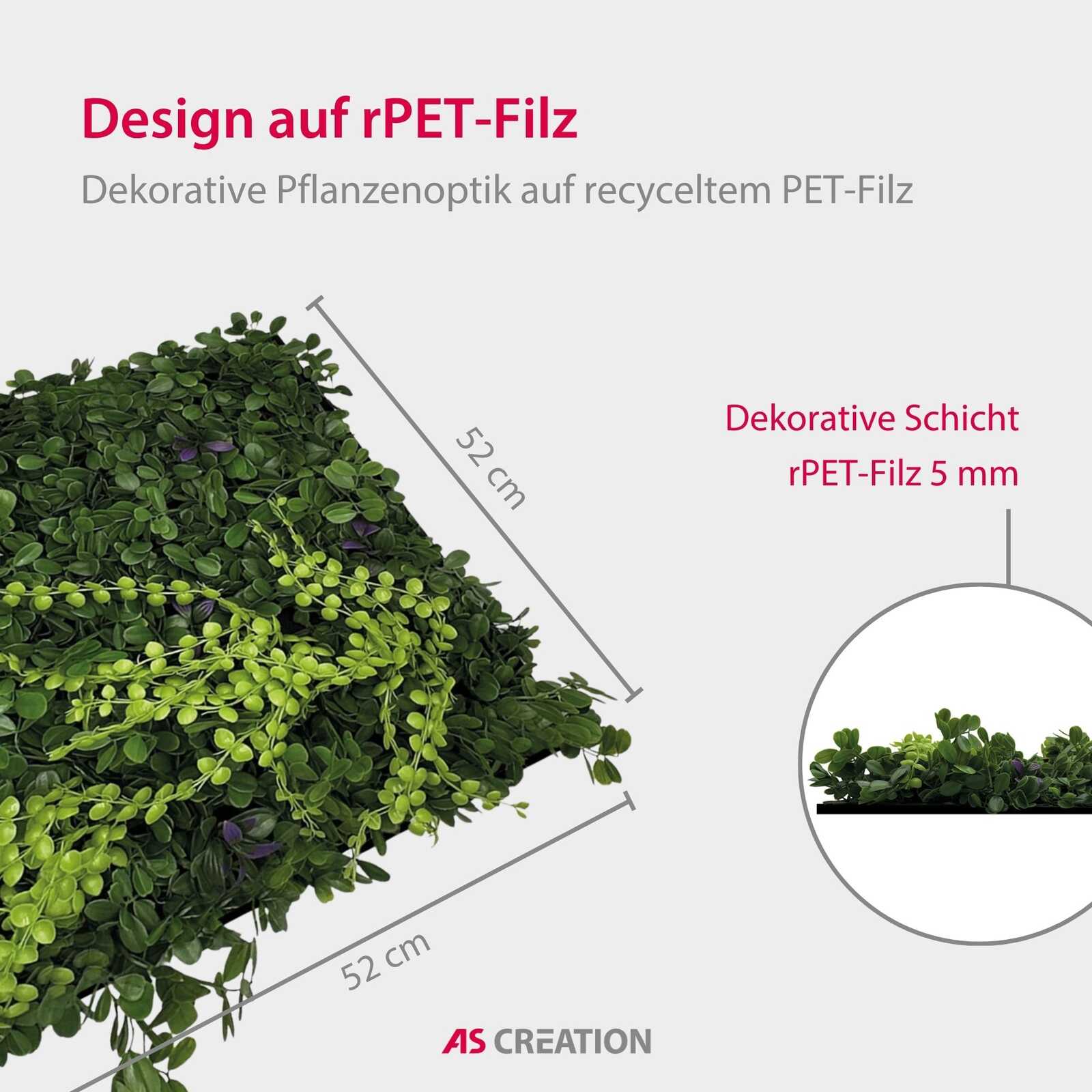 künstliche Pflanze, dekorative Pflanze, rPET-Filz, Pflanzenlage, grüne Pflanze
