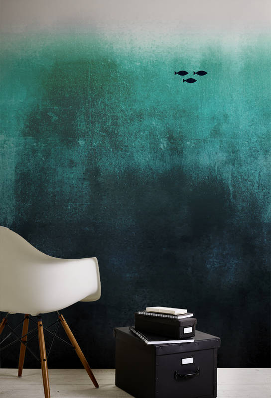 stuhl, tisch, stapelNotizbücher, schublade, wand mural