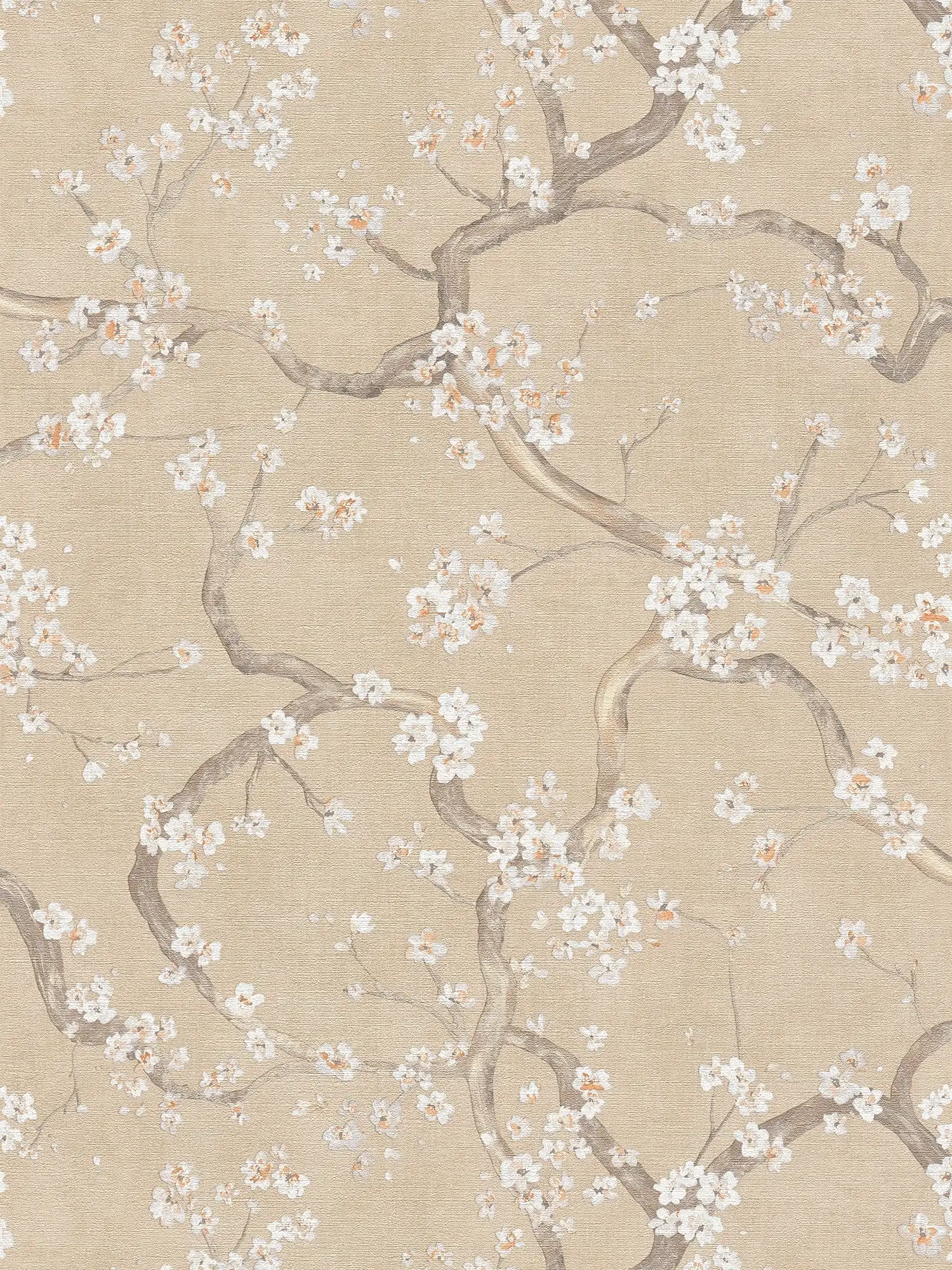         Vliestapete mit filigranem Kirschblütenmotiv, ebenmäßiger Struktur im zeitlosen floralen Stil – Beige, Creme, Braun
    
