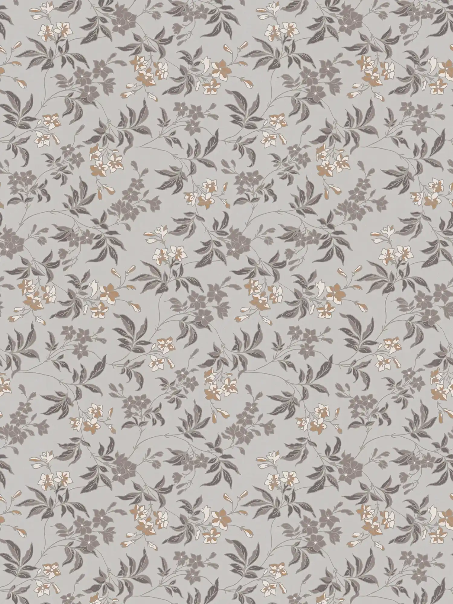 Tapete mit floralem Muster Blumen und Ranken – Grau, Braun, Weiß
