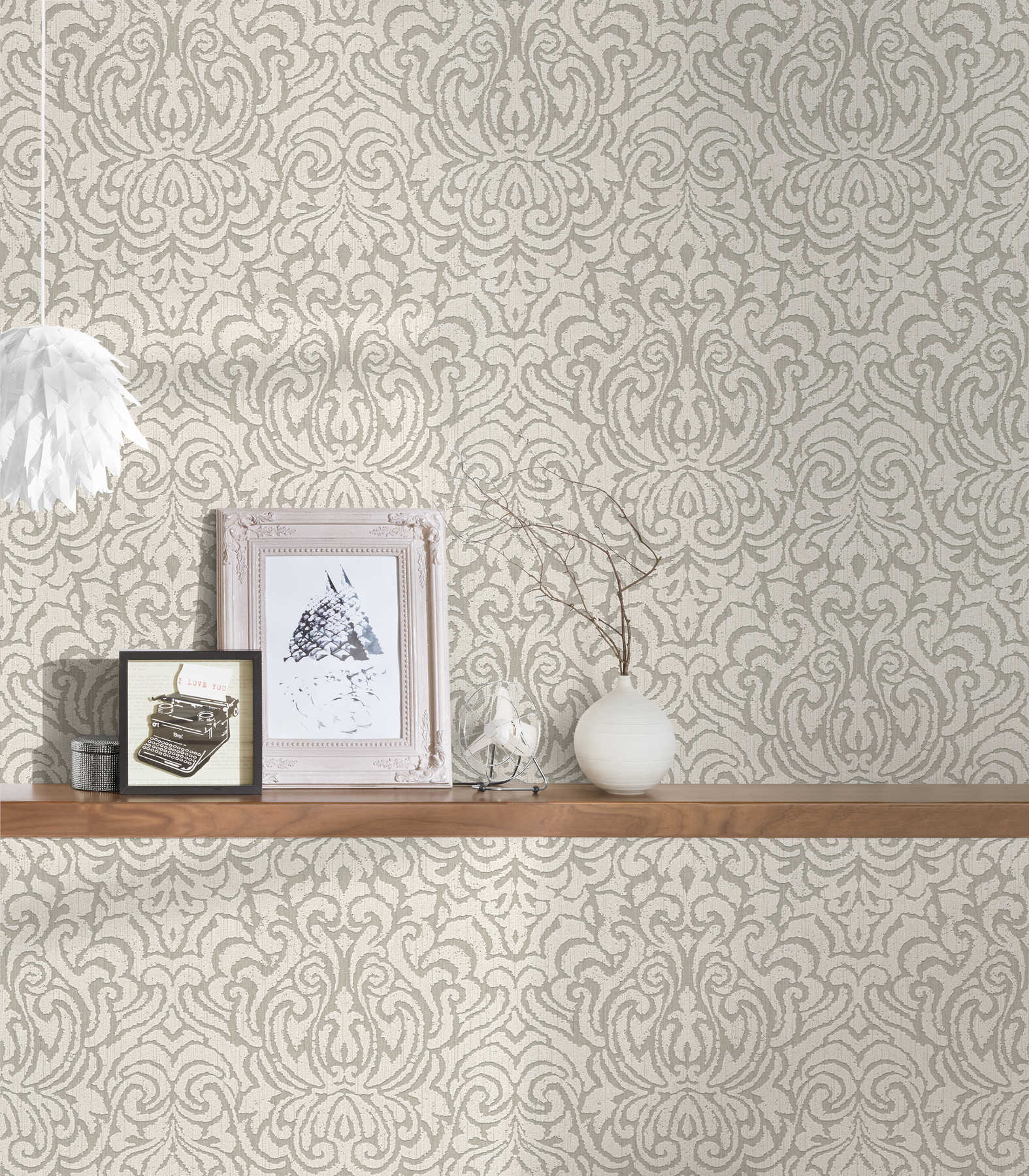             Ornament Tapete Barock im Used Look Shabby Chic – Beige, Creme
        