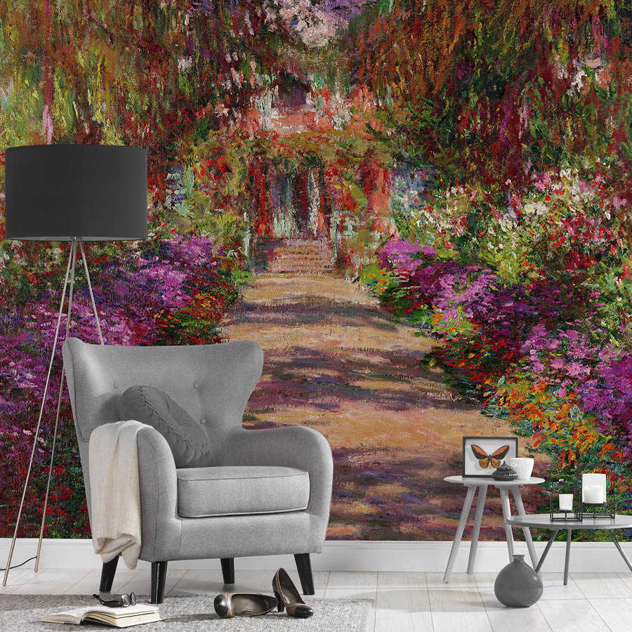 tapet, wandbild, gartenpfad, blumen, landschaft