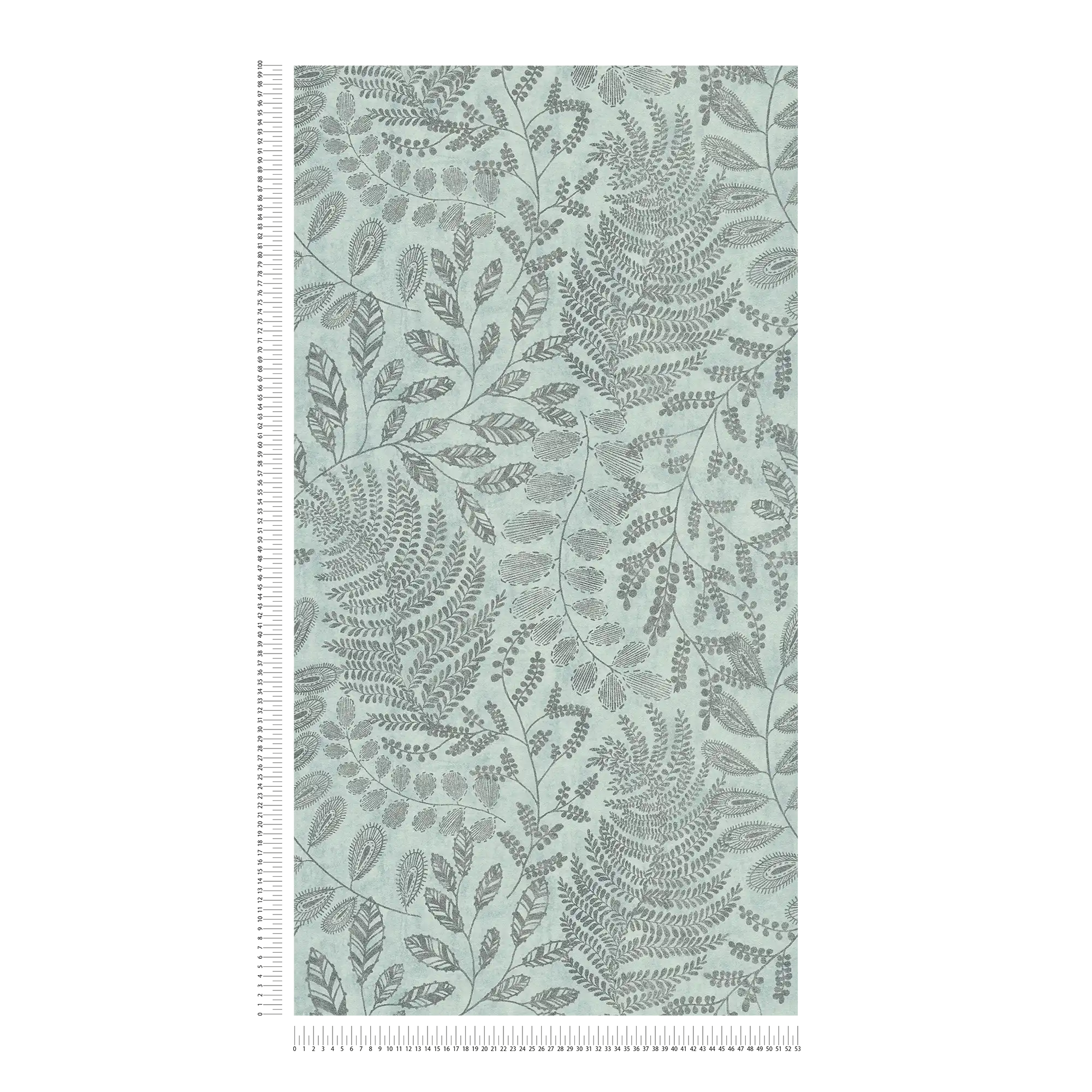             Skandi Tapete mit Blättermuster in Metallic – Blau, Grün
        