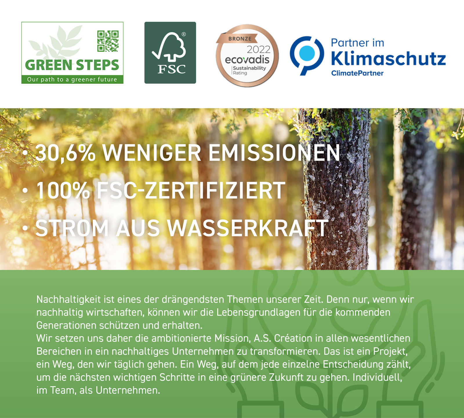 Umweltblatt, Nachhaltigkeit, FSC-zertifiziert, Wasserkraft, Emissionsreduktion