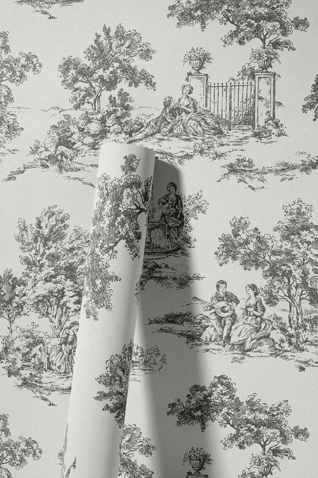 wallpaper,  toile,  pastoral,  pattern,  grey