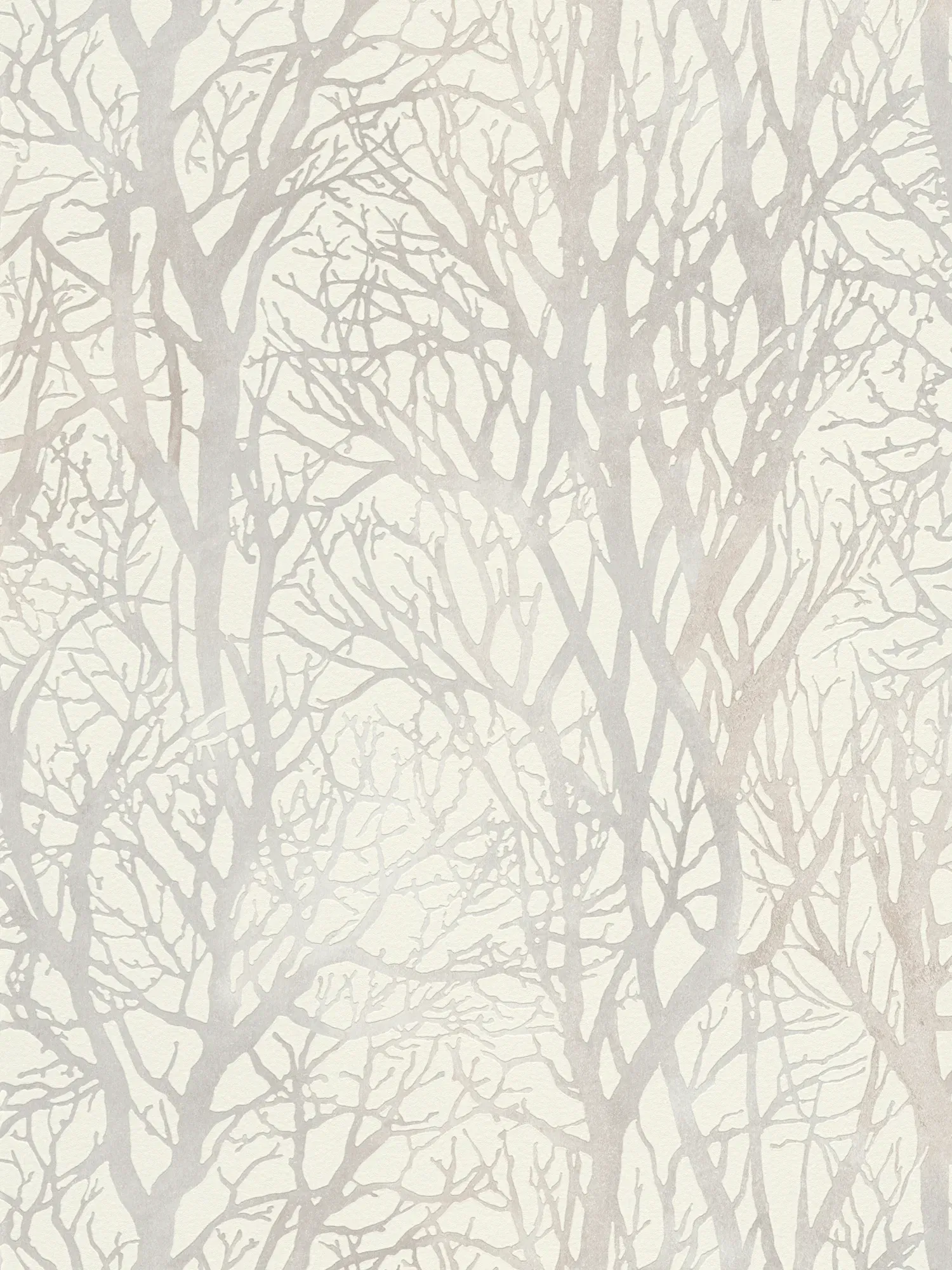         Zilvergrijs behang met takkenmotief en metaaleffect - wit, zilver
    