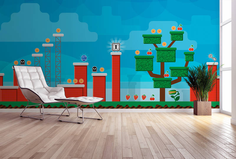 Kinderzimmerwandbild, Mural, Puzzlewelt, Baum mit Früchten, Rasender Boden