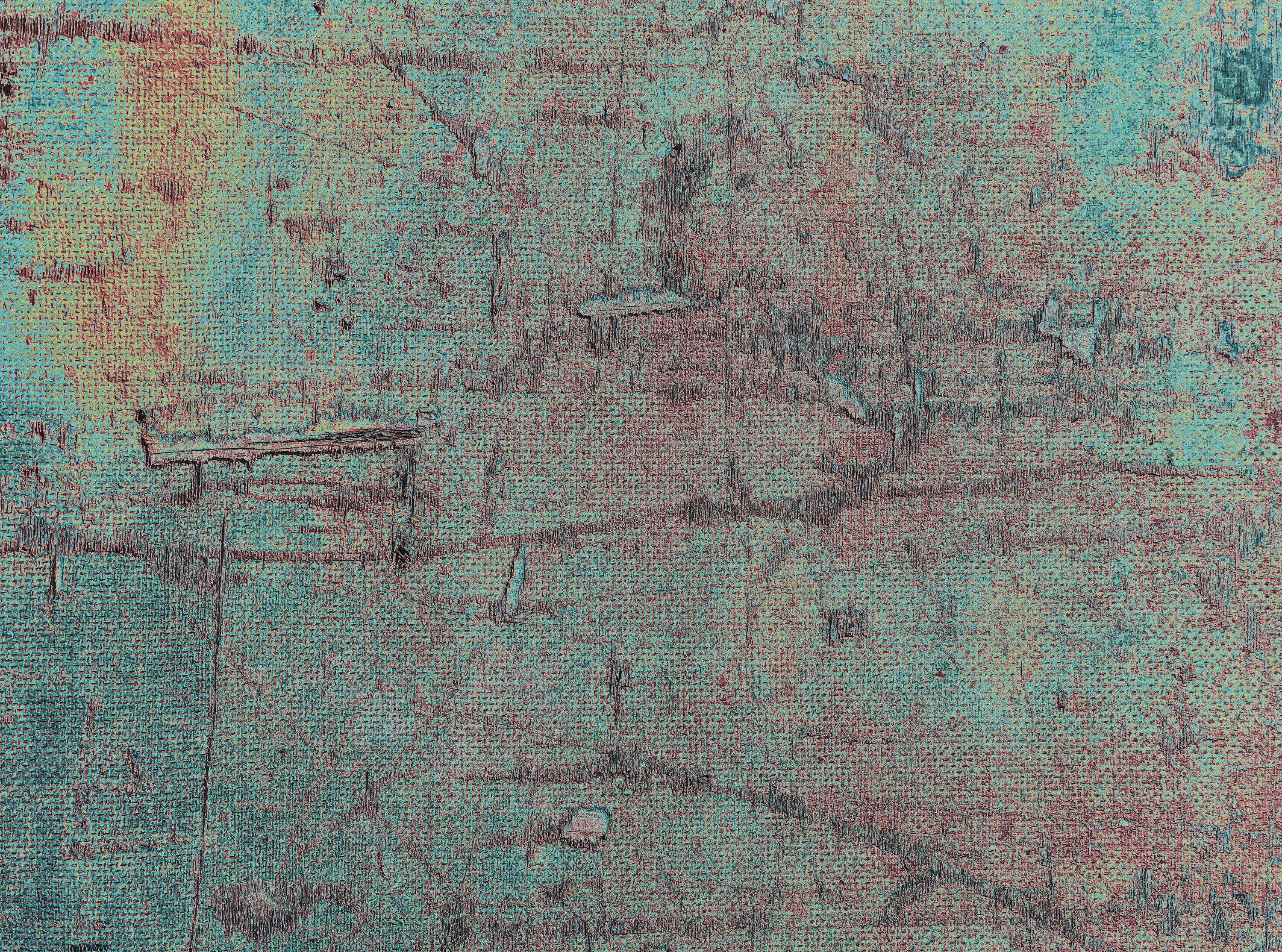             Fototapete 'Urban Layers' – Moderne Tiefe im Vintage-Stil, glatt – Grün, Rot
        