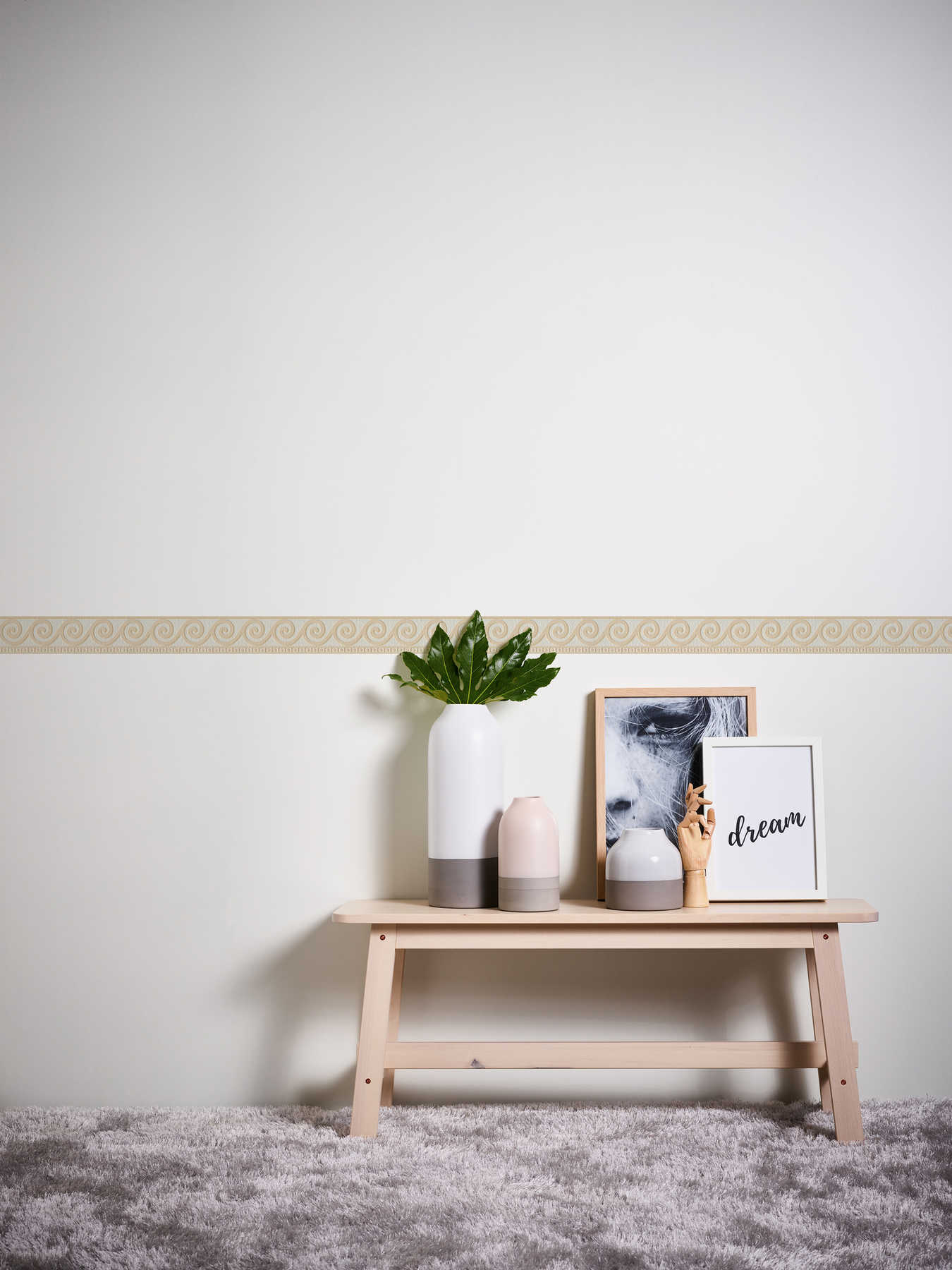             Ornamentrand met textuur Meander - Beige, Wit
        