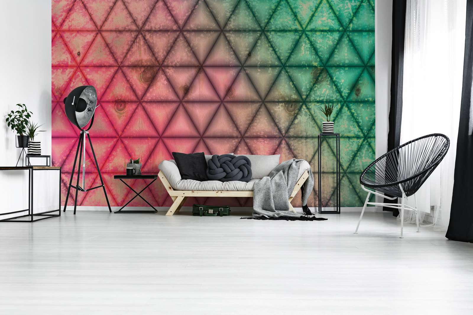 geometrische-wand, dreiecke, Gradientwand, wohnzimmer, moderner-dekor