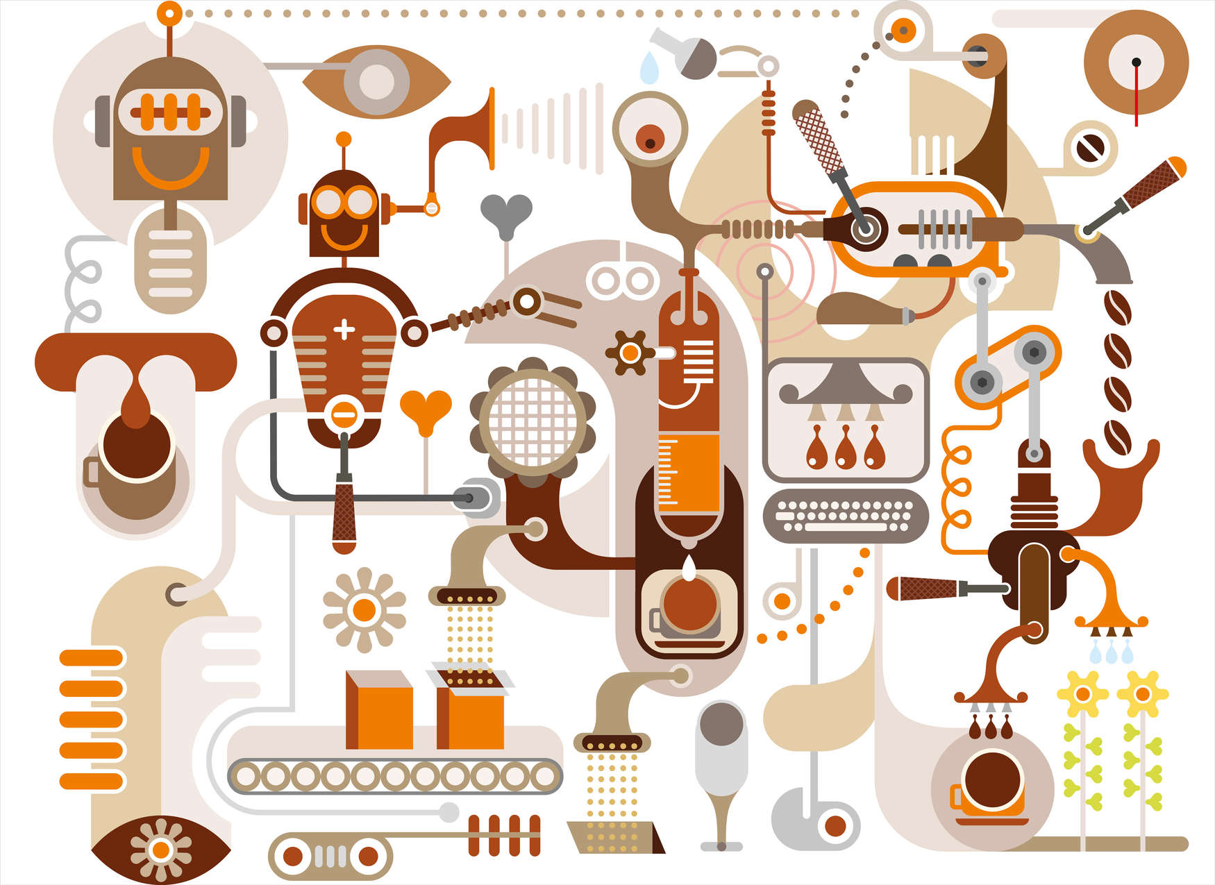 abstract, maschine, roboter, orangebraun, zahnräder