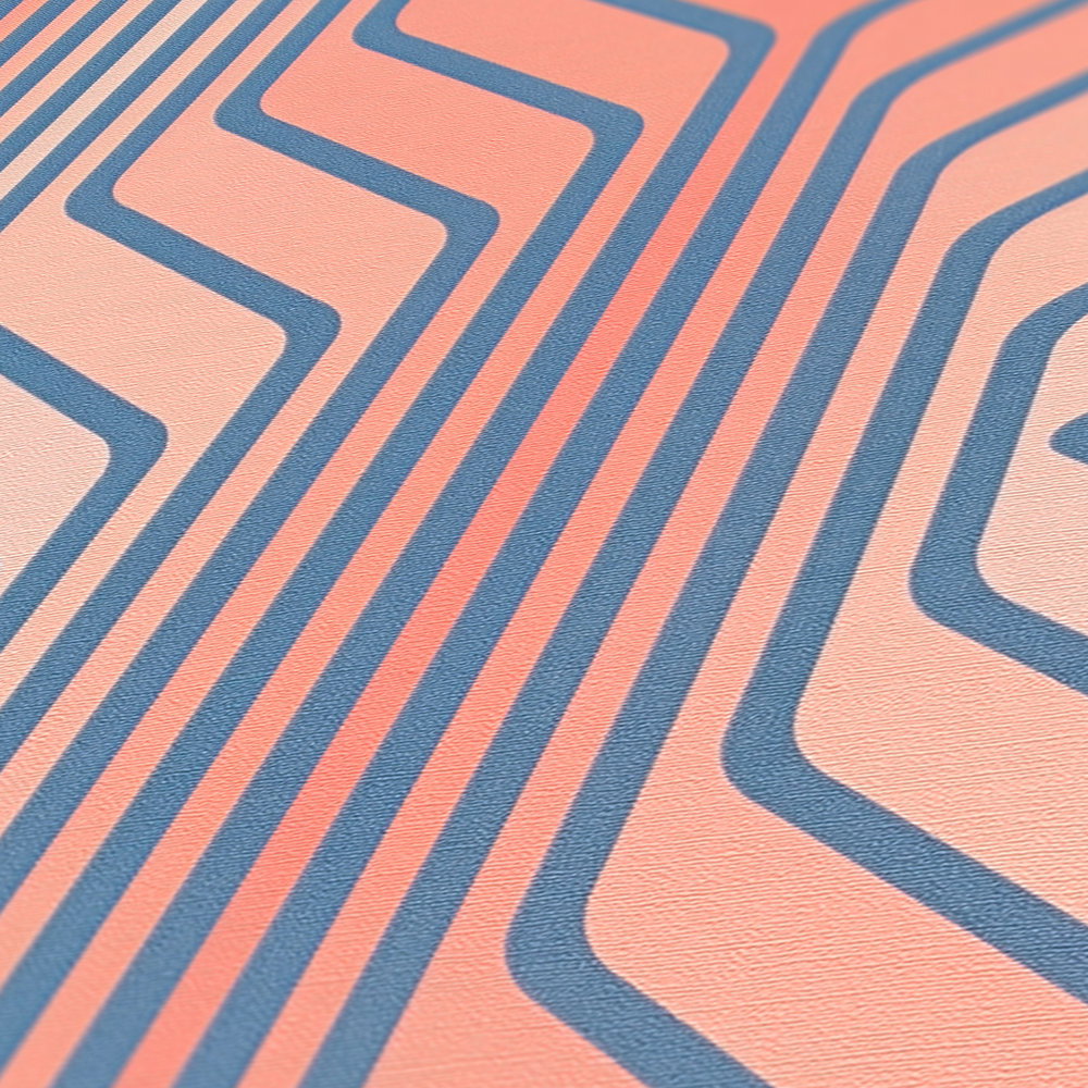             Abstraktes Rauten Muster im Retro Stil – Blau, Rot, Rosa
        
