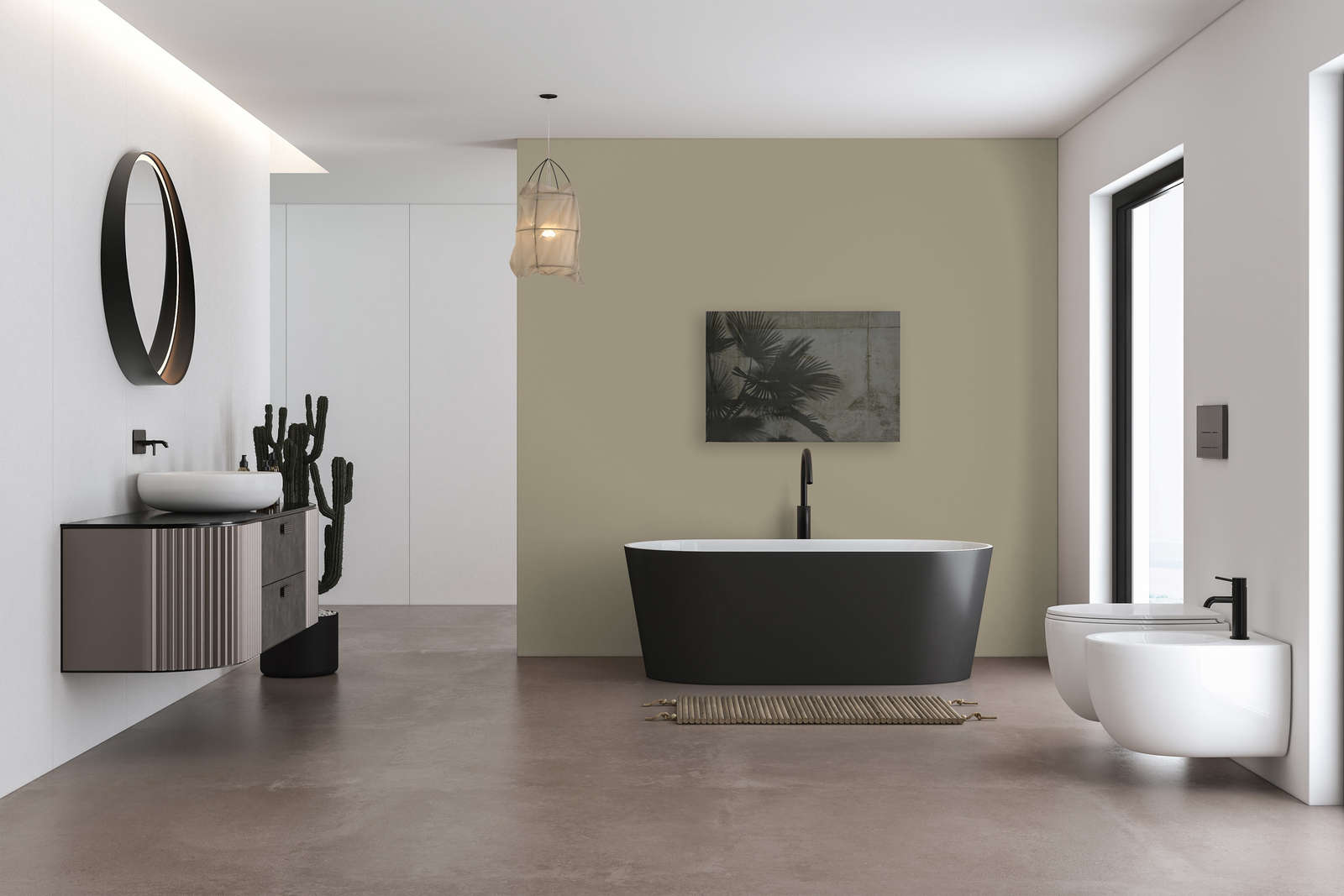             Leinwandbild Schatten von Palmenblättern auf Betonwand – 0,90 m x 0,60 m
        