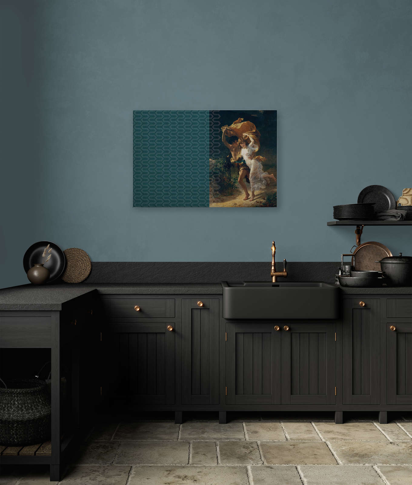             Cortina 3 - Leinwandbild Dunkelgrün Grafik Muster & Klassik Kunst – 0,90 m x 0,60 m
        