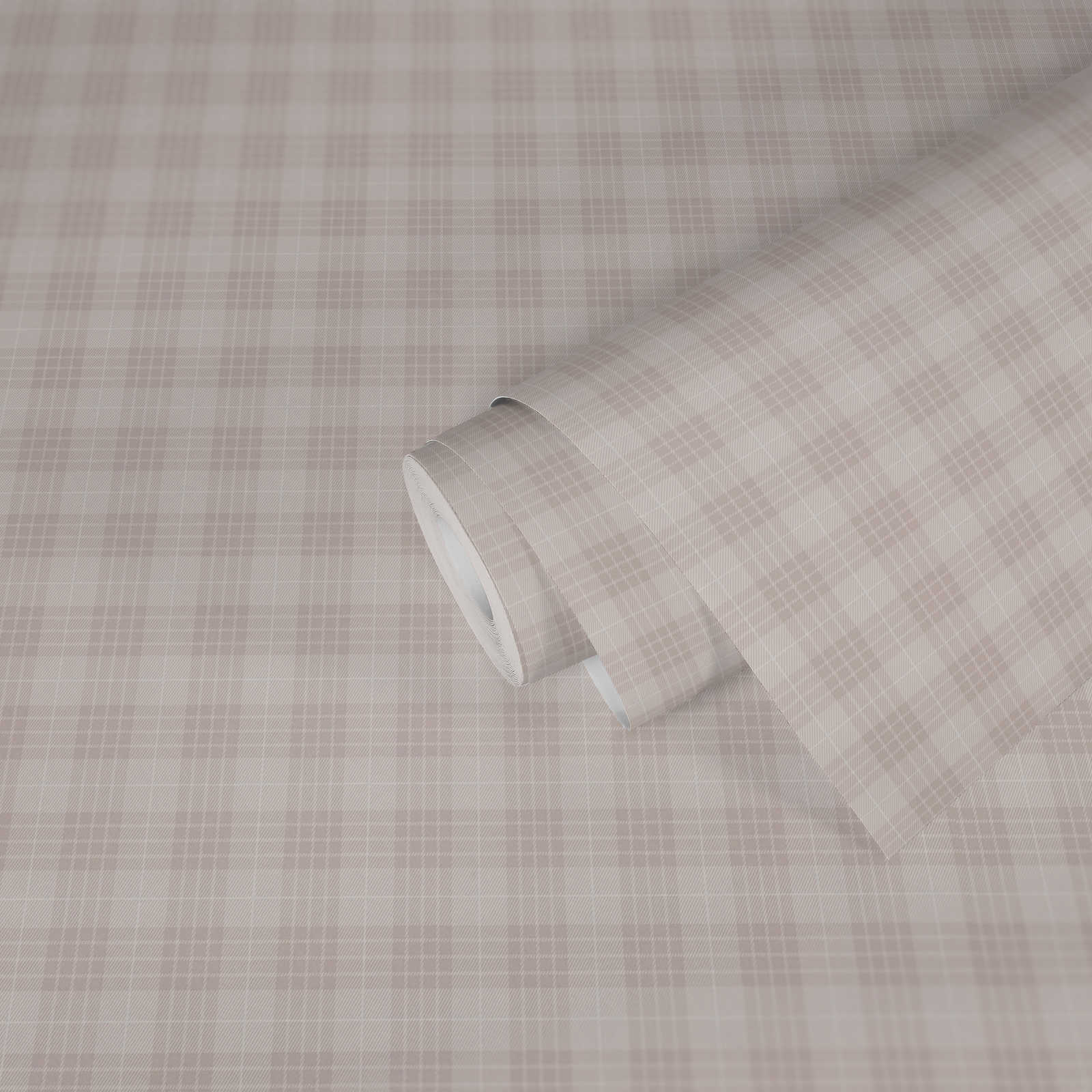 Vliestapete kariert mit Flanell-Stoffoptik – Creme, Weiß
