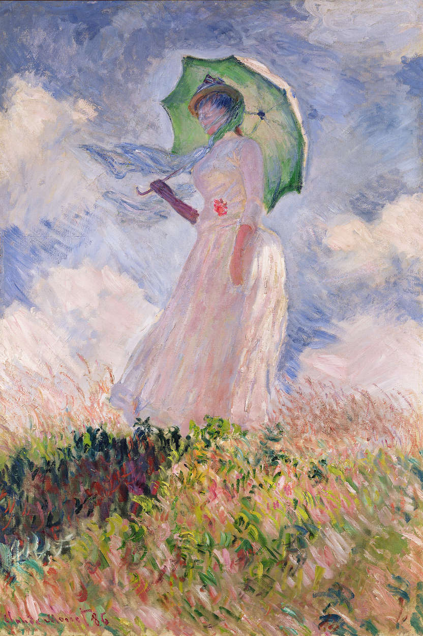             Fototapete 'Frau mit Sonnenschirm nach links gewandt' von Claude Monet
        