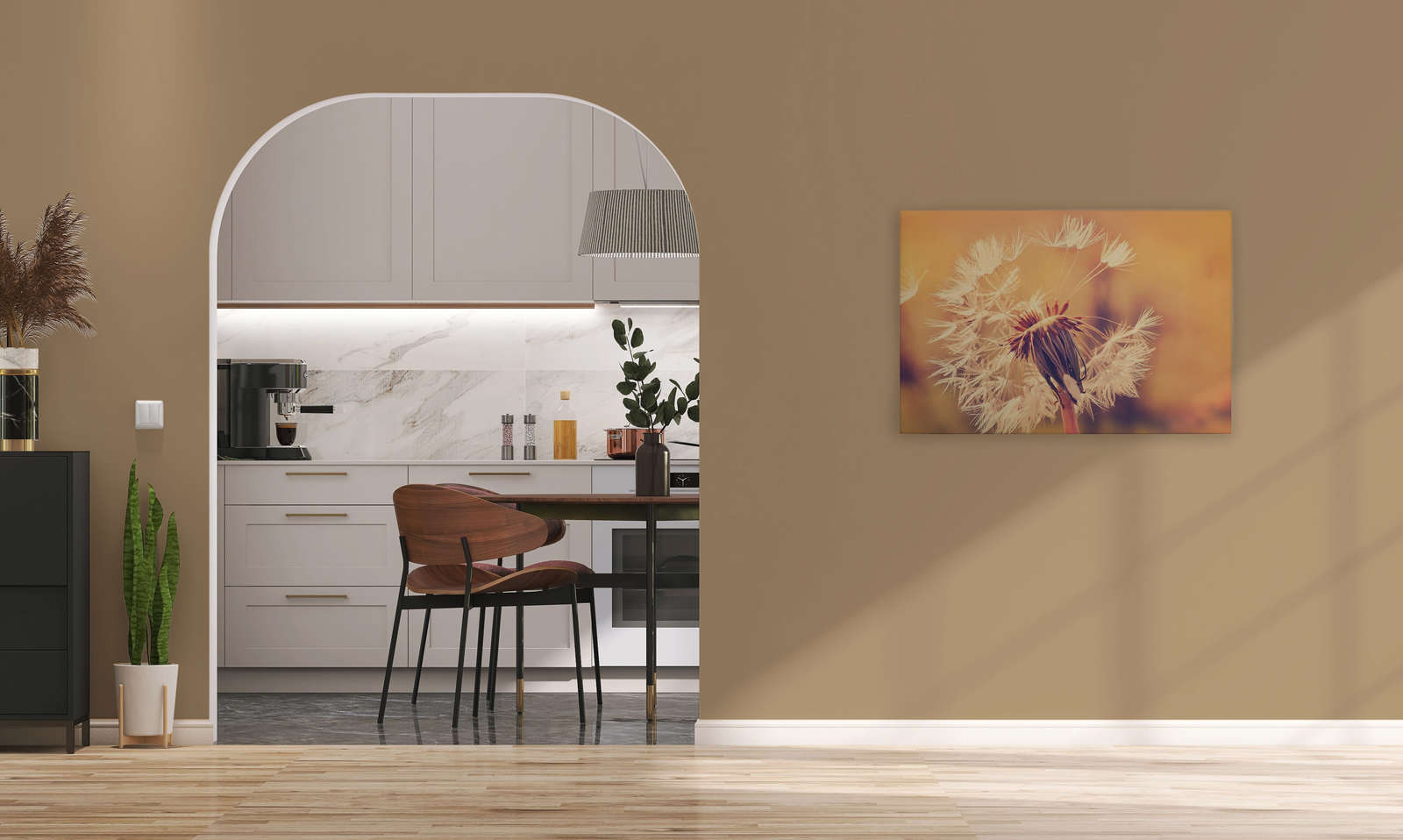             Leinwand mit Pusteblume Bildmotiv | Orange, Weiß – 0,90 m x 0,60 m
        