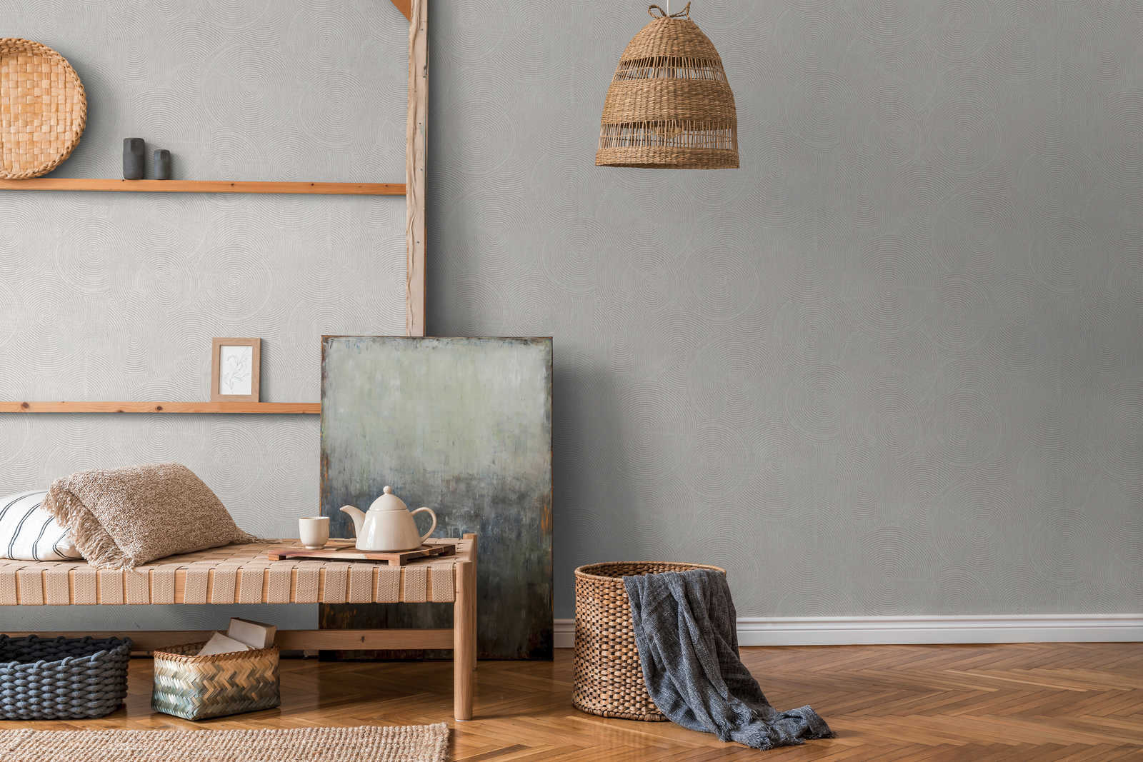 Carta Da Parati Grigio Argento Metallico - Tessuto Non Tessuto, Moderna, Design A Linee, 10.05x0.53 M