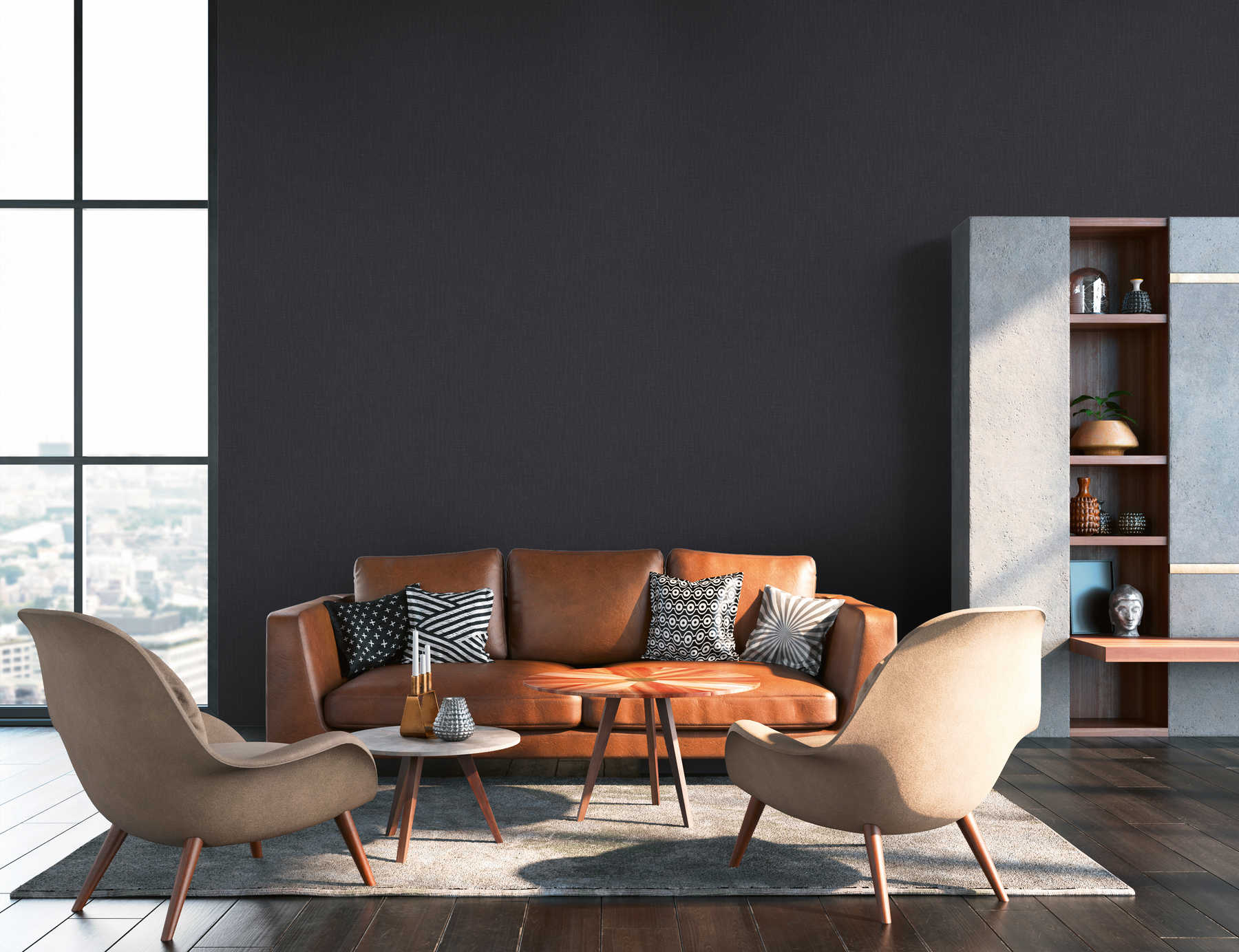             Vliestapete meliert mit Textil-Optik – Blau, Grau, Weiß
        