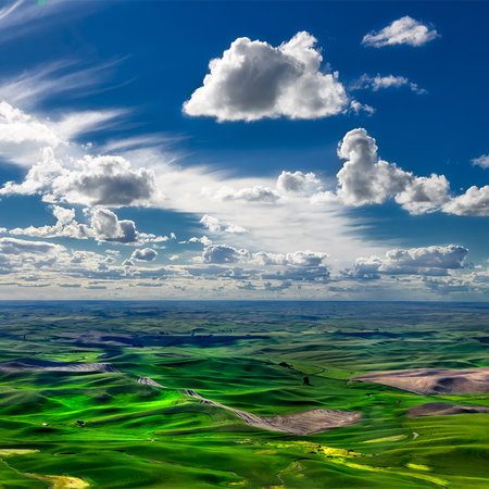 Landschaft, grüne Felder, Hügellandschaft, offener Himmel, Wolken