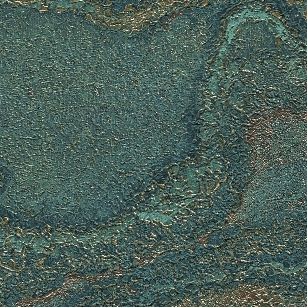             Vliestapete mit marmorierter Optik – Grün, Petrol, Gold
        