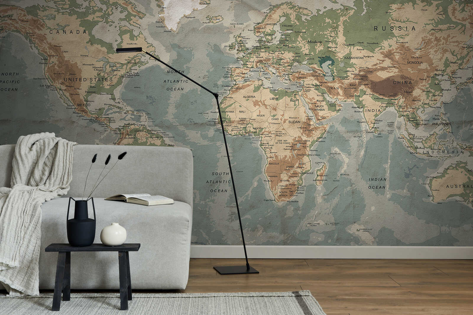 Wandlampe, Standleuchte, Weltkarte, Wohnzimmer, Wohndeko