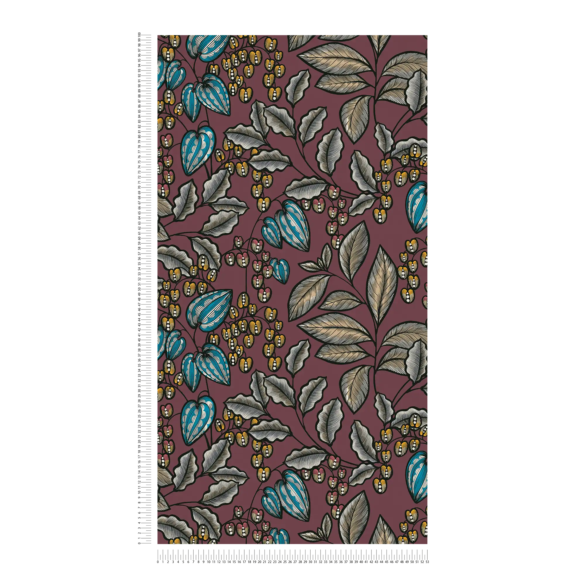             Florale Tapete Lila mit Blätter Print im Scandinavian Stil
        