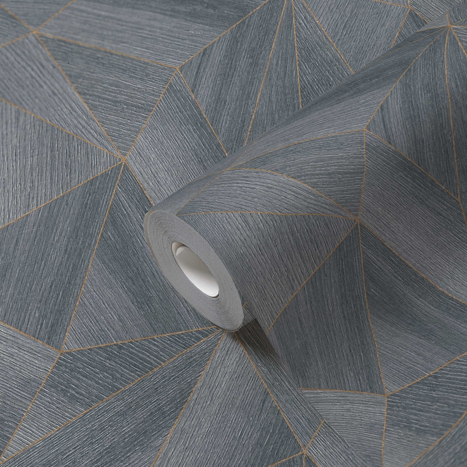 Holztapete geometrisches Muster &amp; Metallic-Effekt – Grau, Schwarz